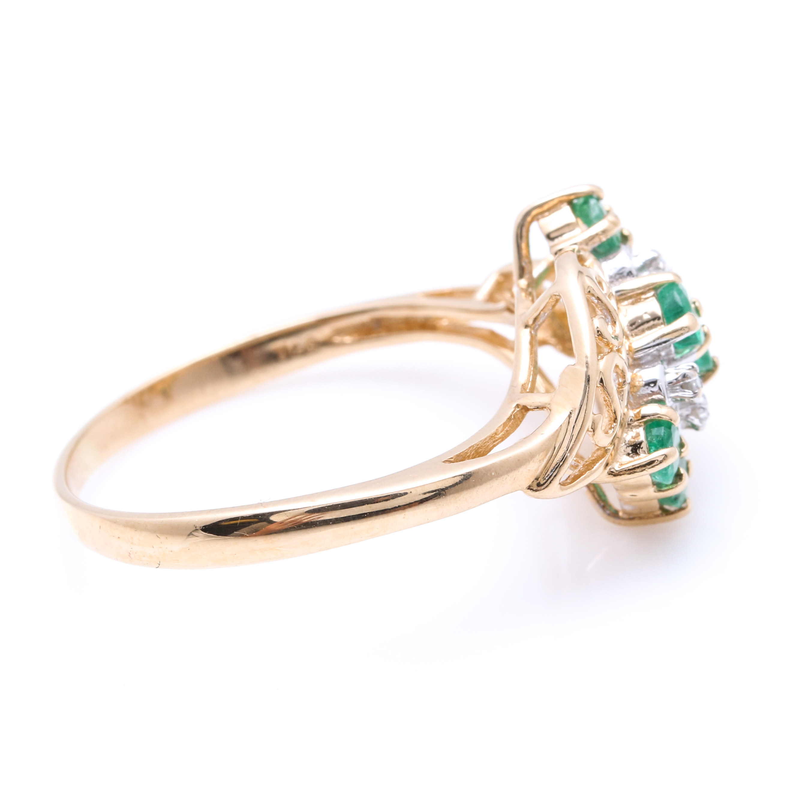 14K Yellow Gold Emerald and Diamond Ring