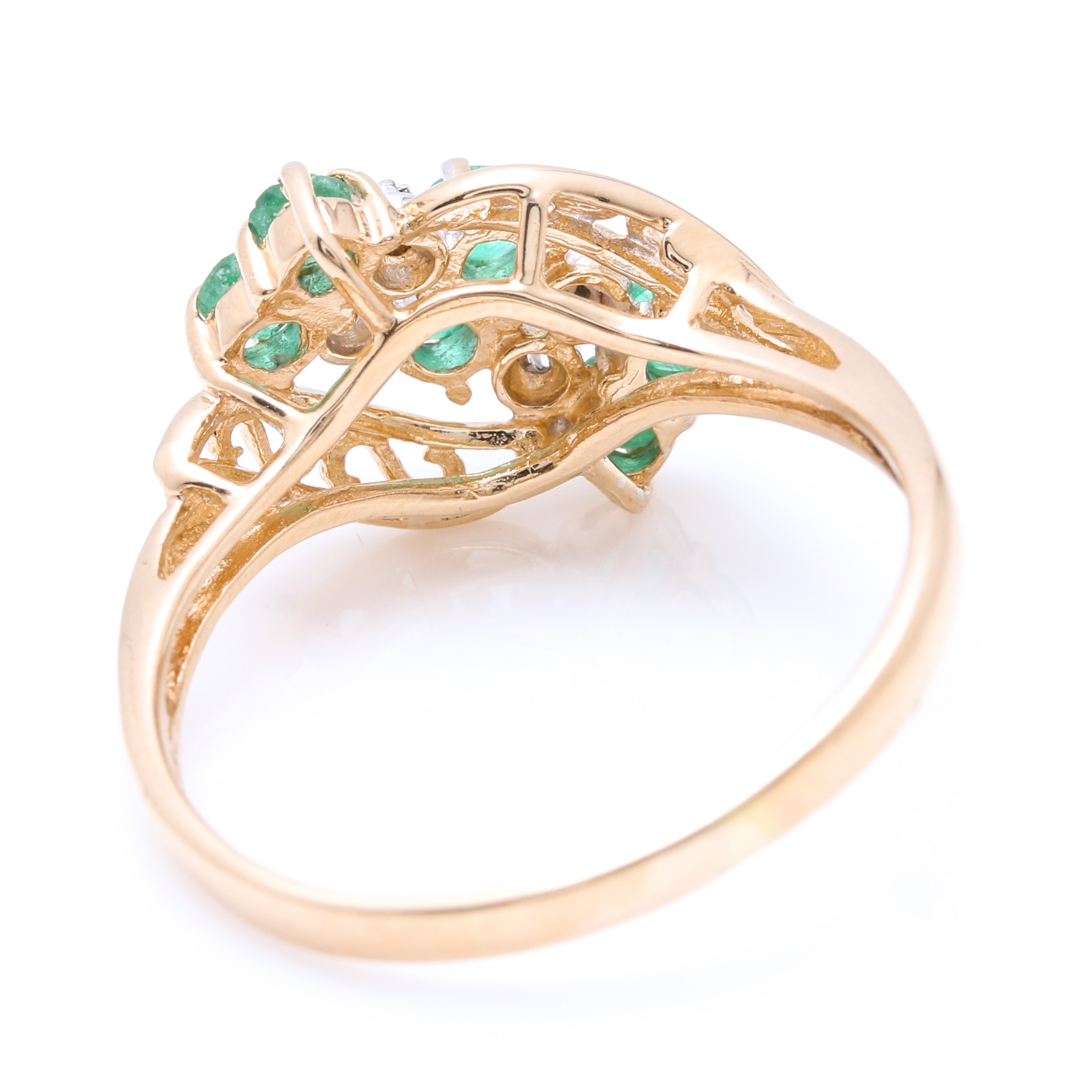 14K Yellow Gold Emerald and Diamond Ring