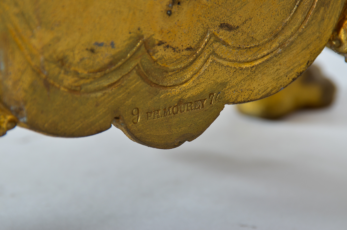 Phillipe Mourey French Gilt Mantel Clock with Sèvres Style Panels