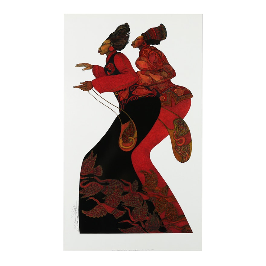 Charles Bibbs Limited Edition Offset Lithograph on Paper "Ladies in Red"