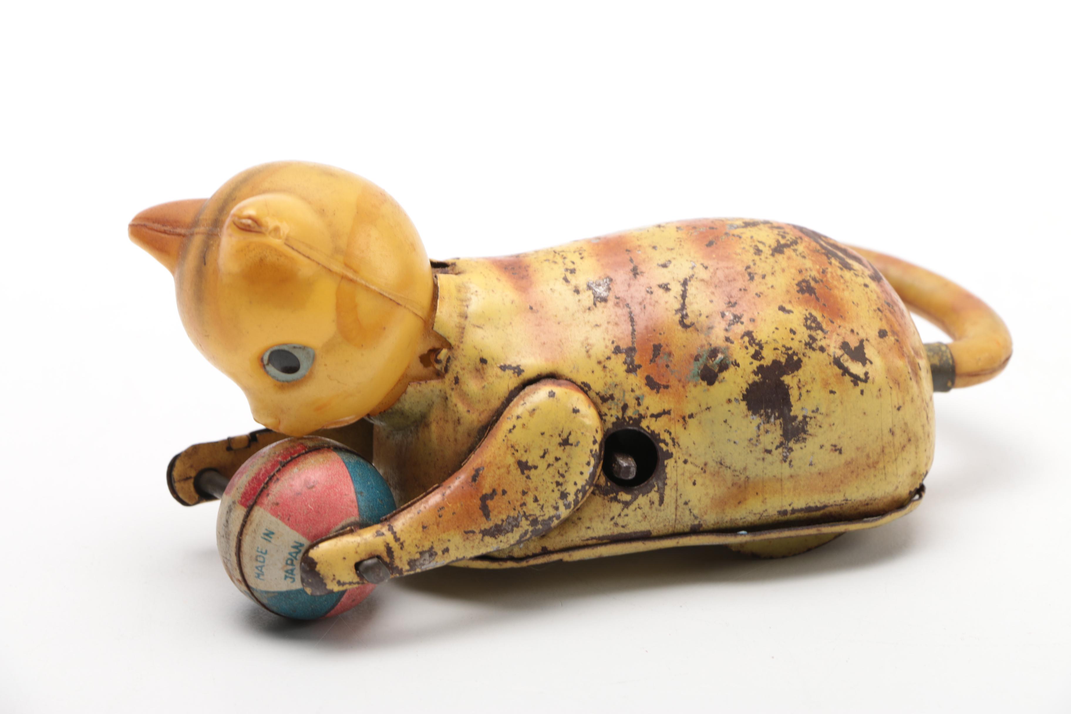 Vintage Tin Litho Cat, Chicken and Music Box Toys