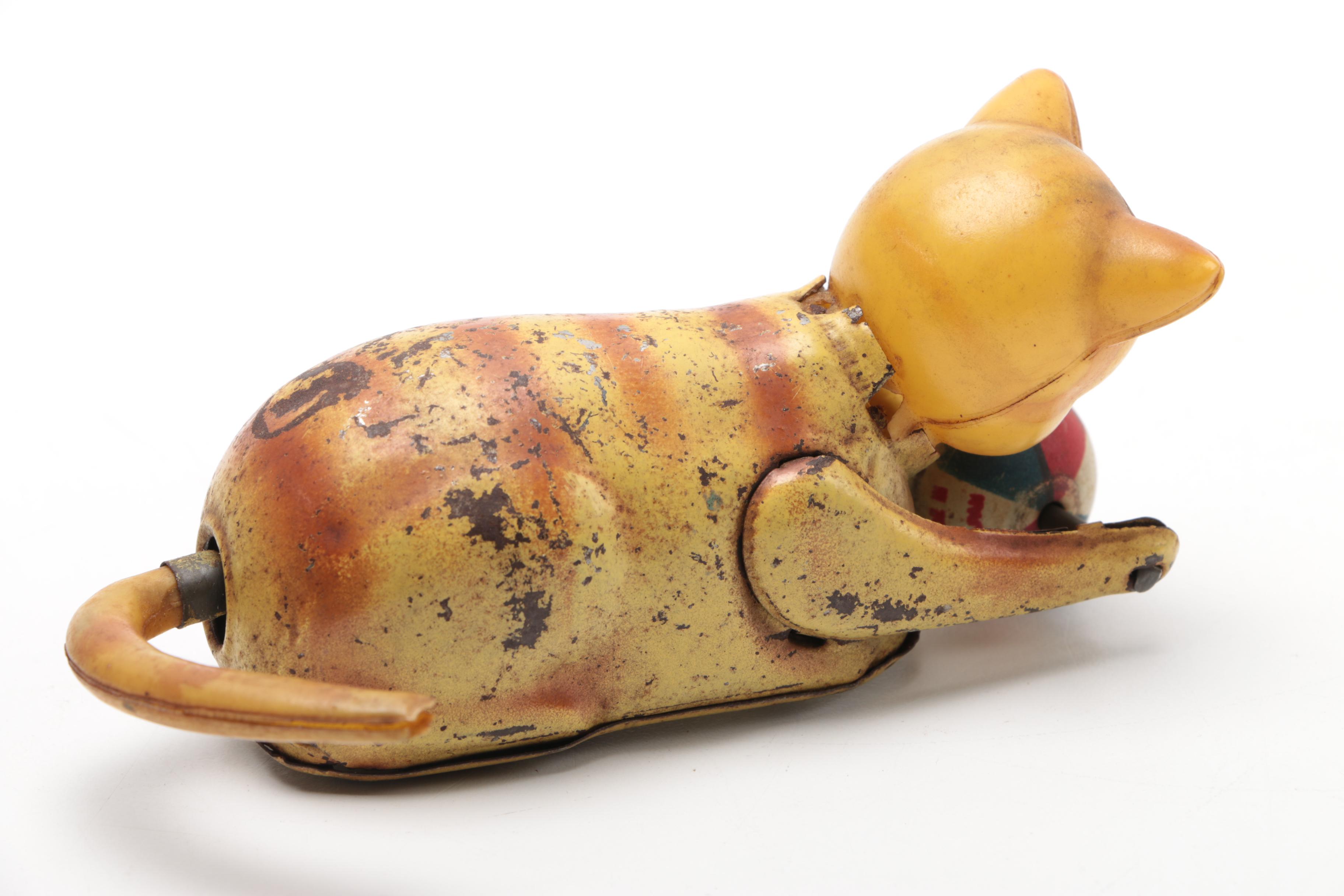 Vintage Tin Litho Cat, Chicken and Music Box Toys