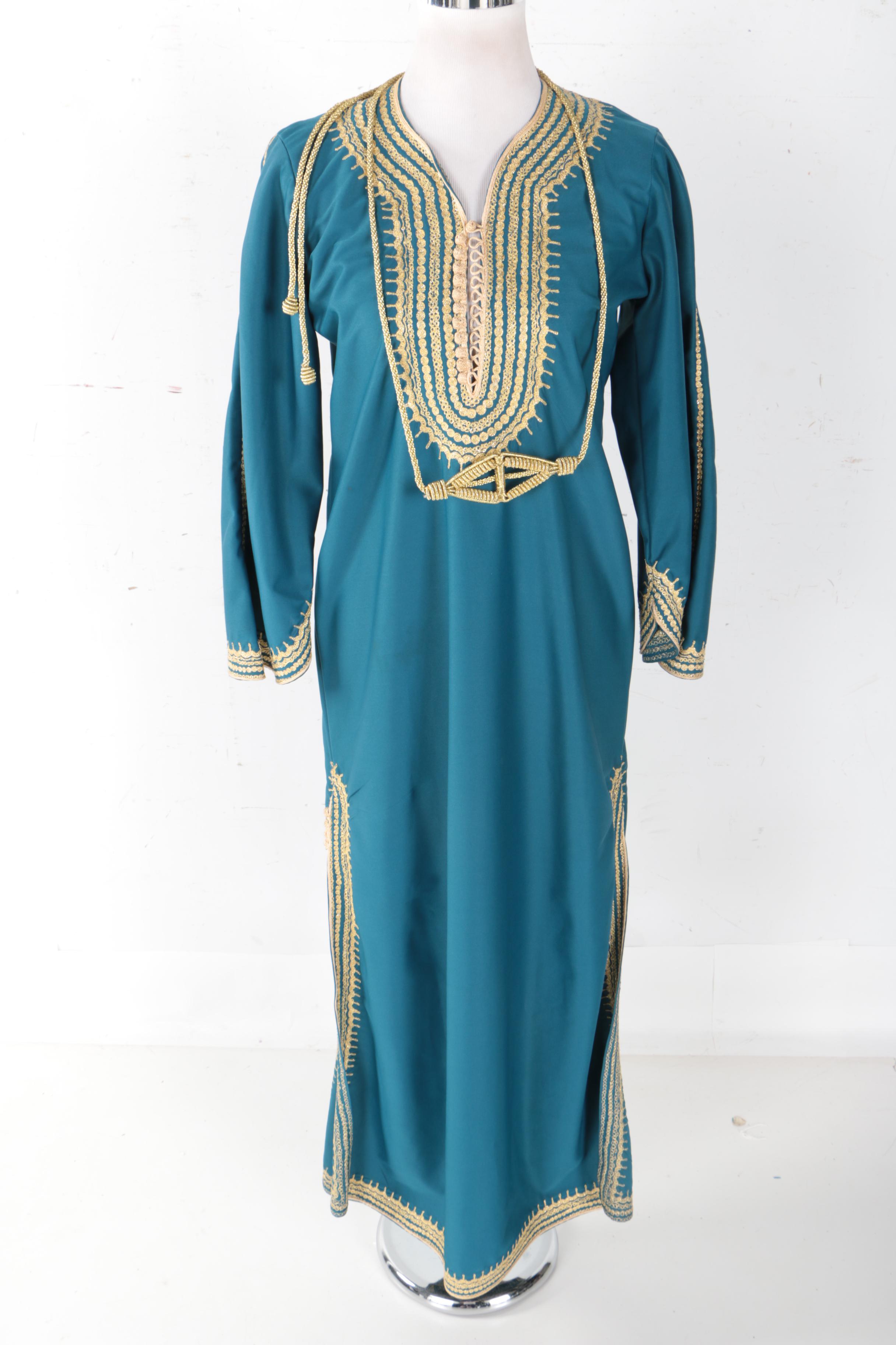 Chinese Inspired Blue and Gold Toned Trim Dress