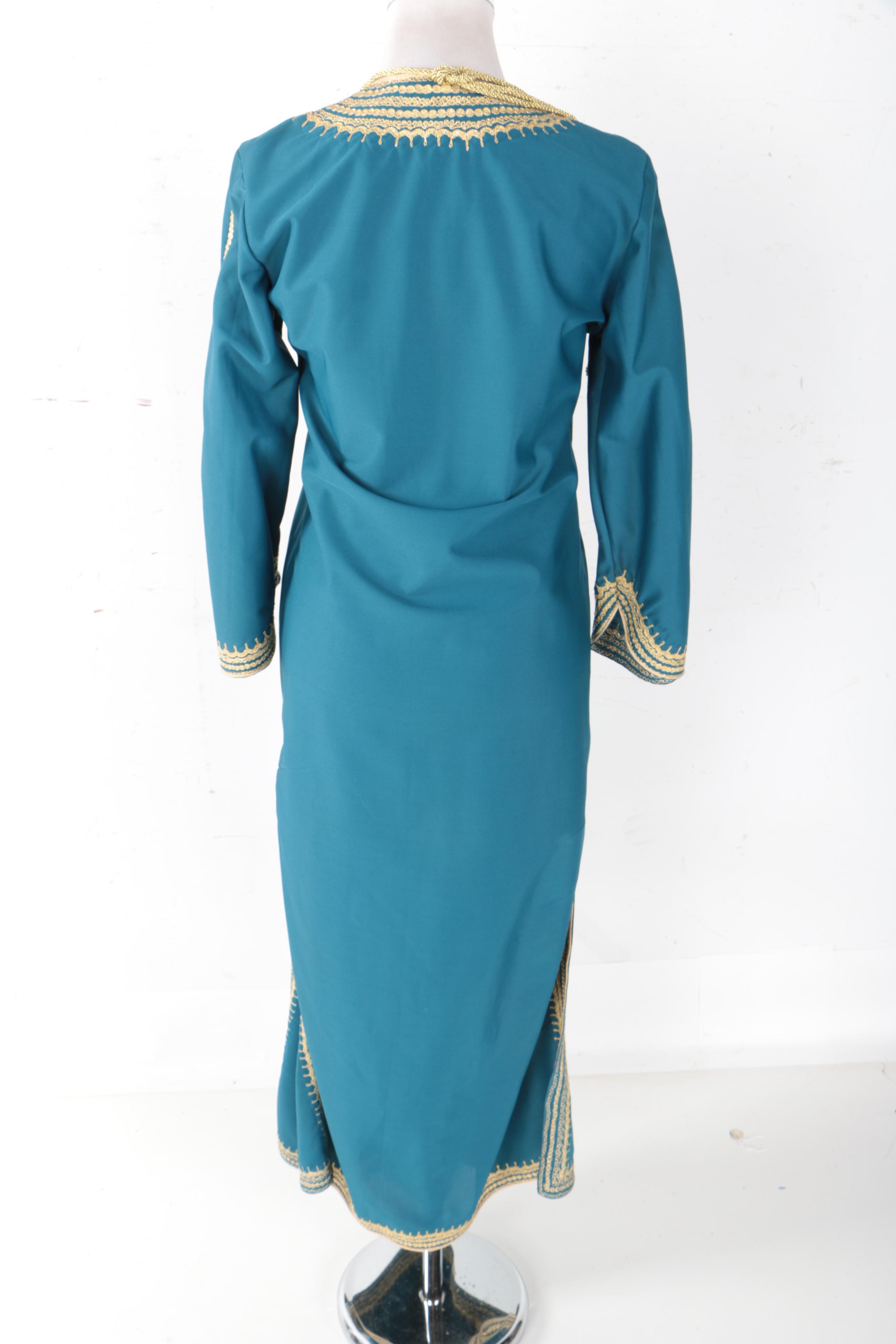 Chinese Inspired Blue and Gold Toned Trim Dress