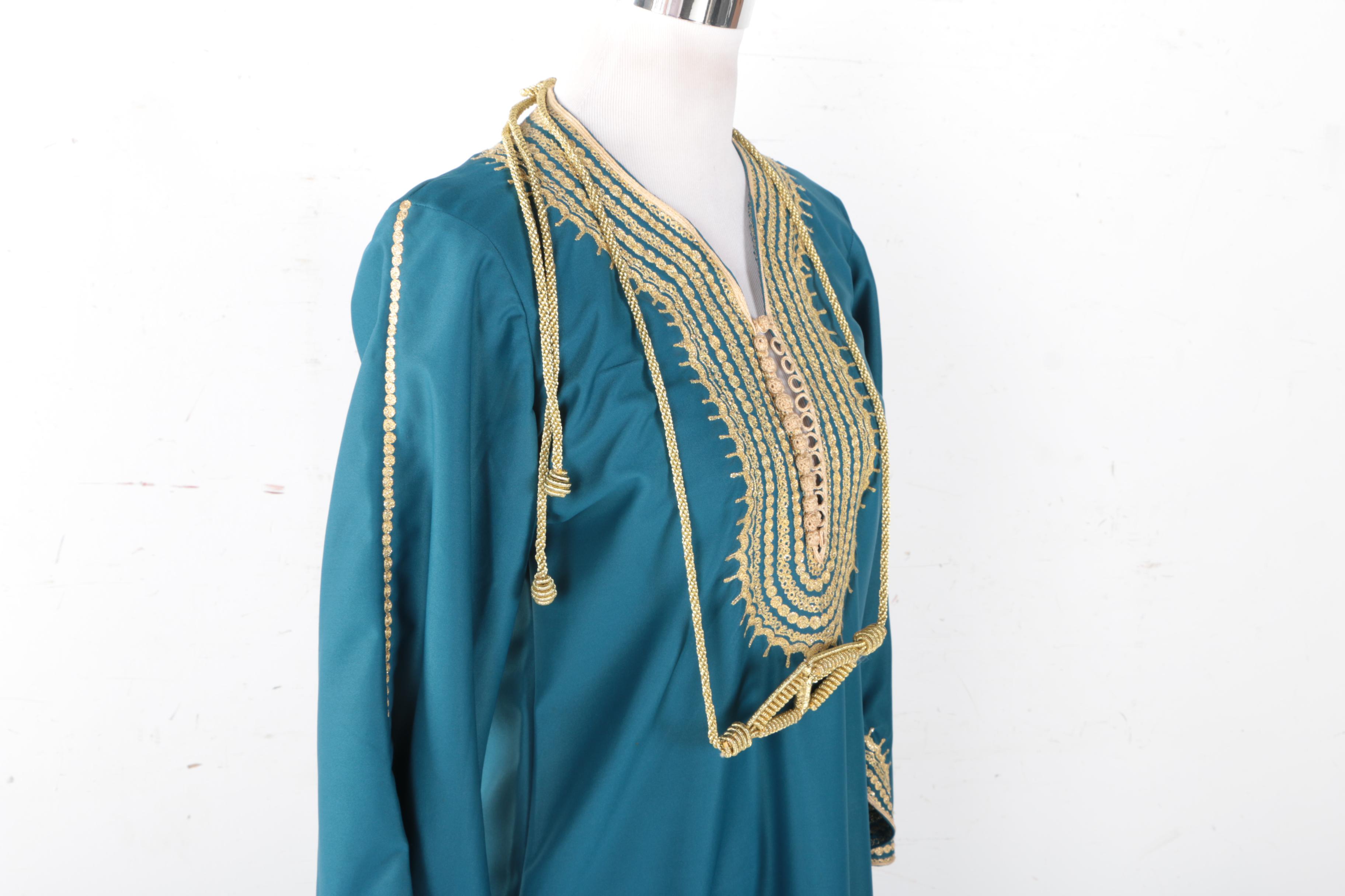 Chinese Inspired Blue and Gold Toned Trim Dress