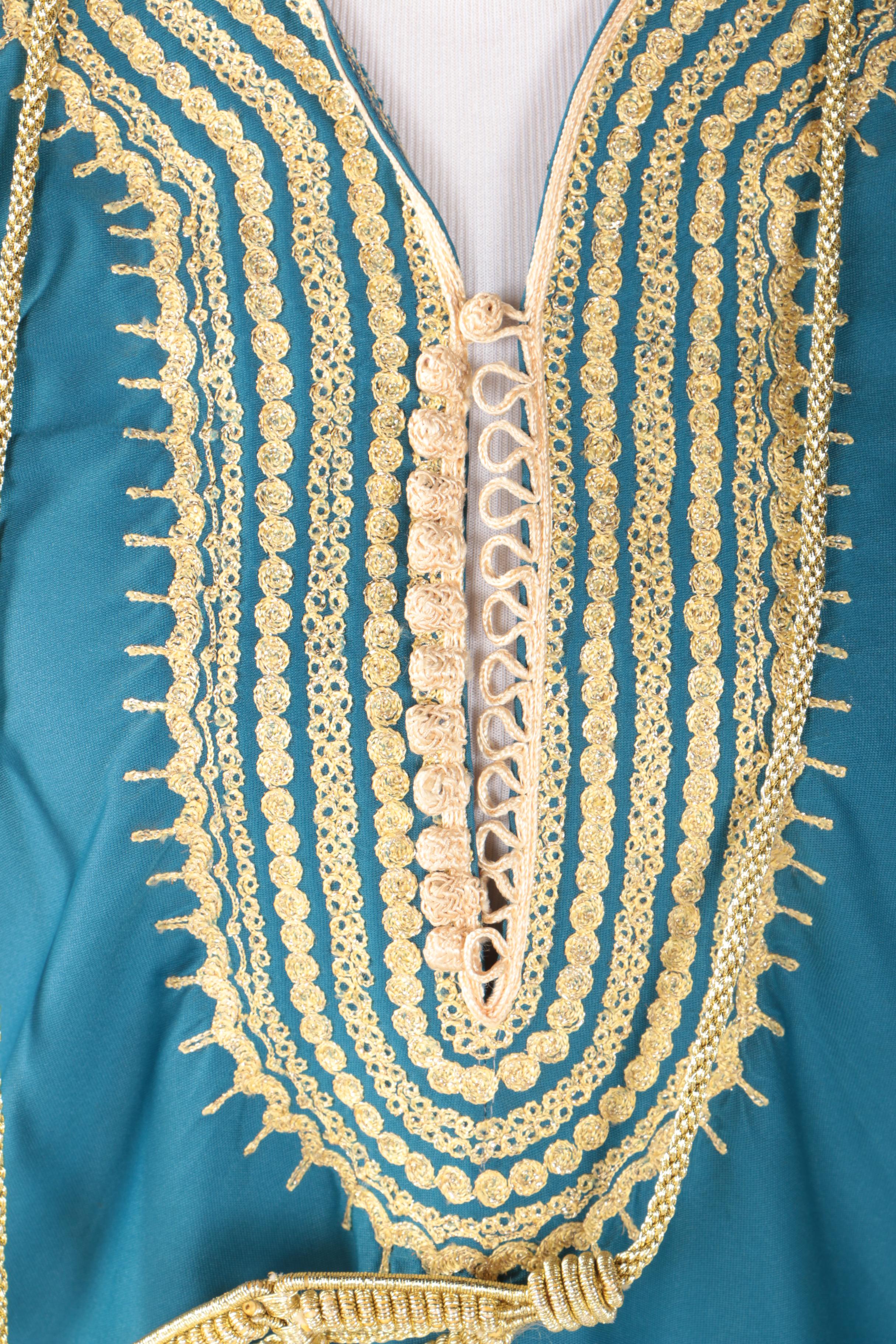 Chinese Inspired Blue and Gold Toned Trim Dress