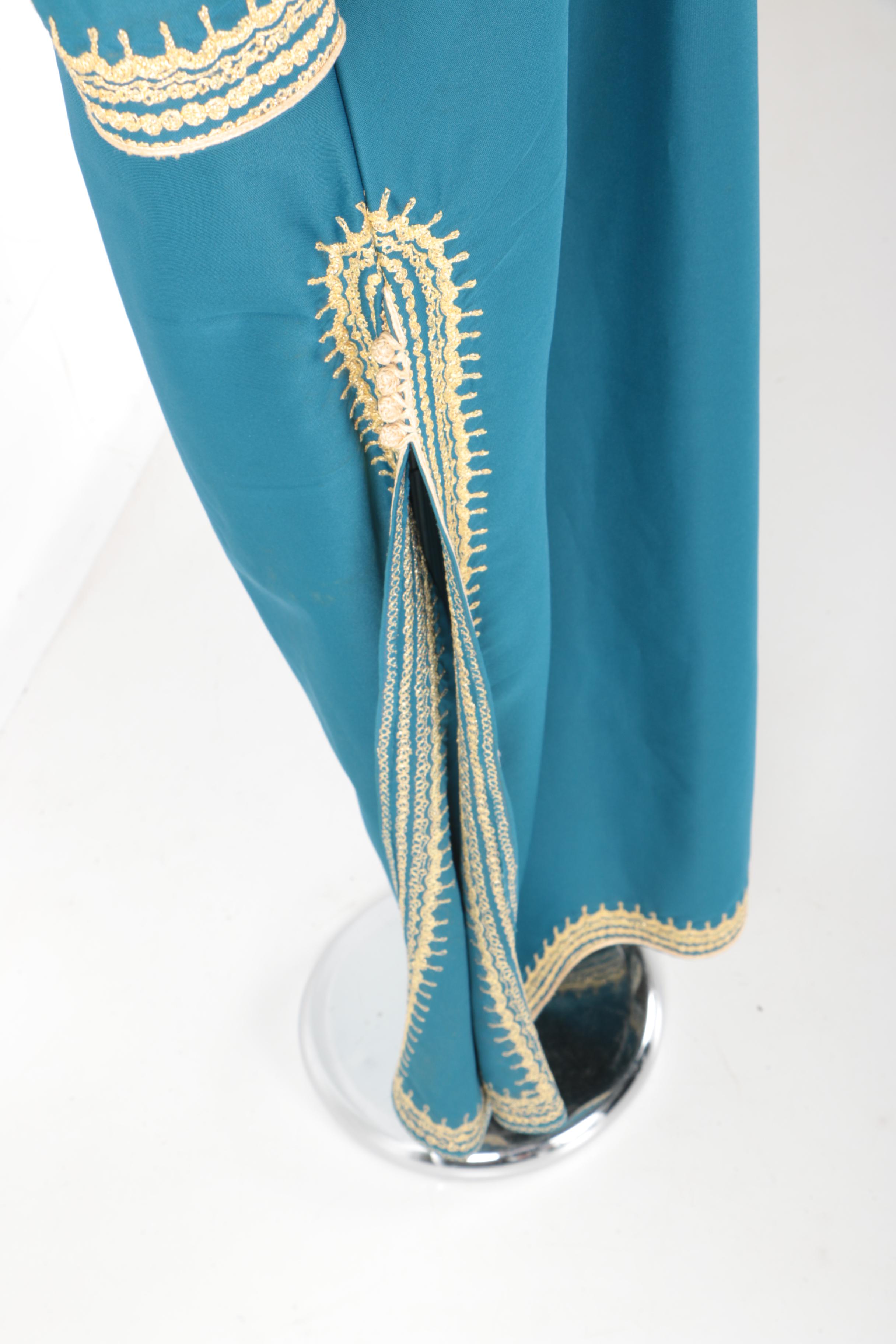 Chinese Inspired Blue and Gold Toned Trim Dress