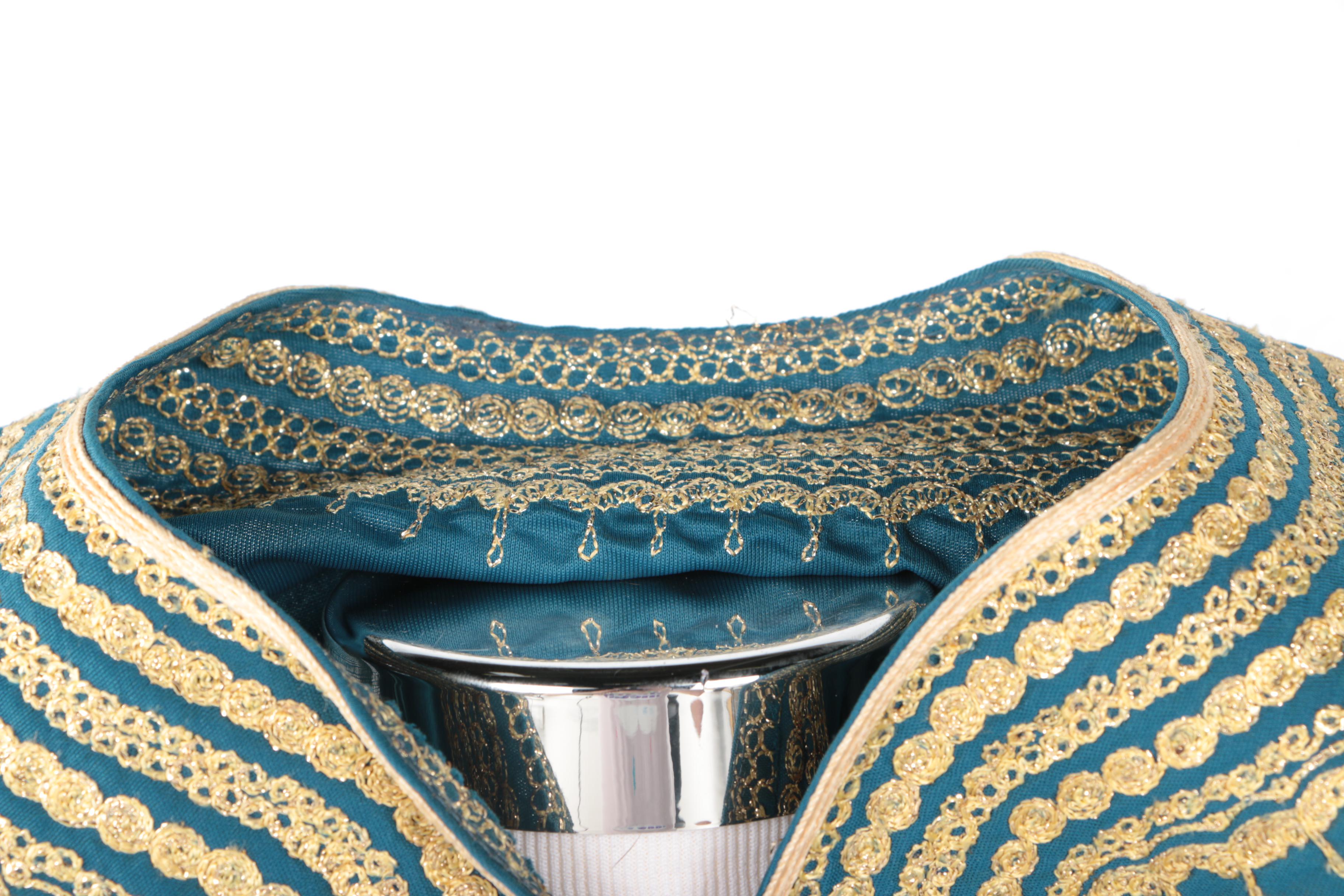 Chinese Inspired Blue and Gold Toned Trim Dress