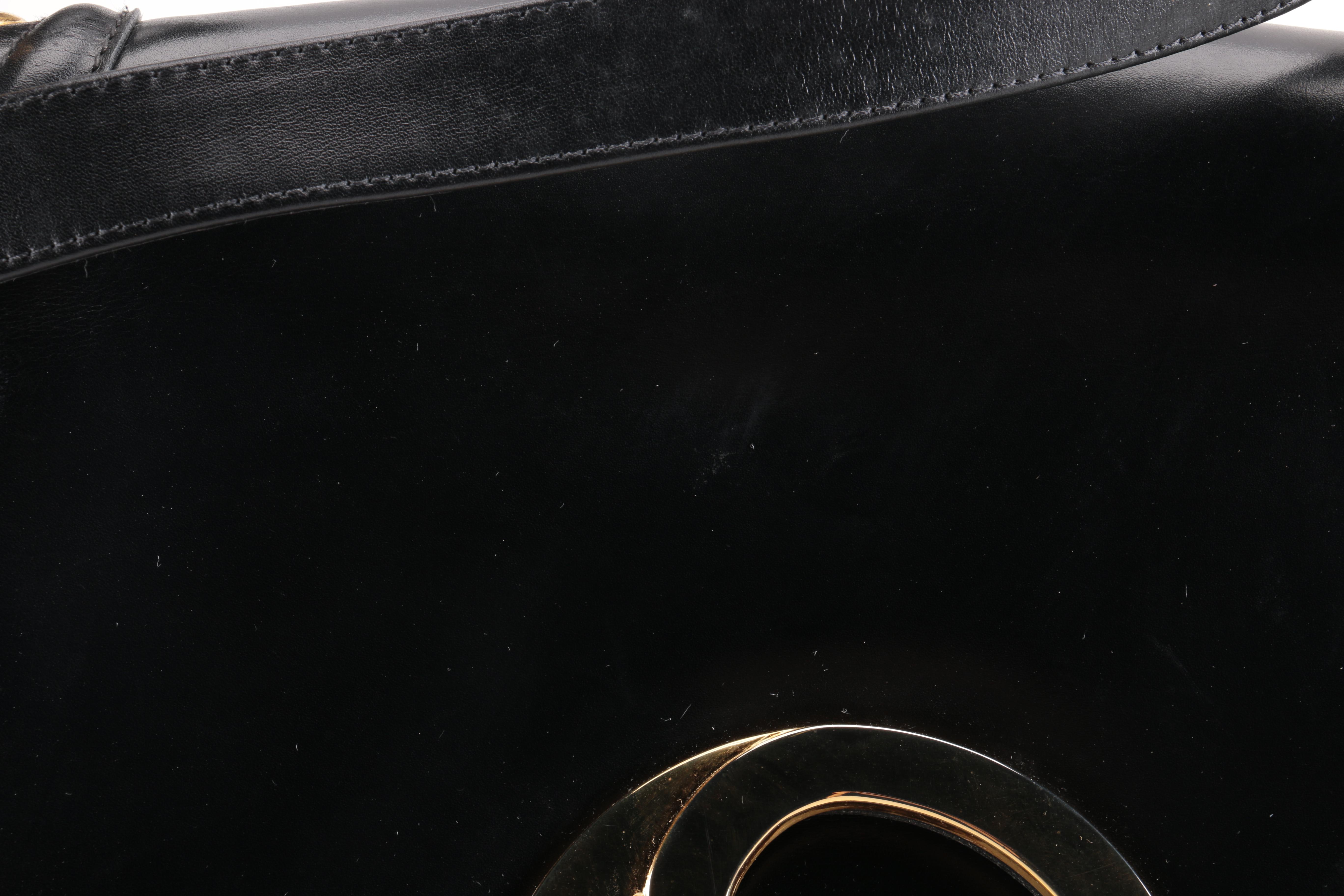 Vintage Gucci Black Leather Flap Shoulder Bag