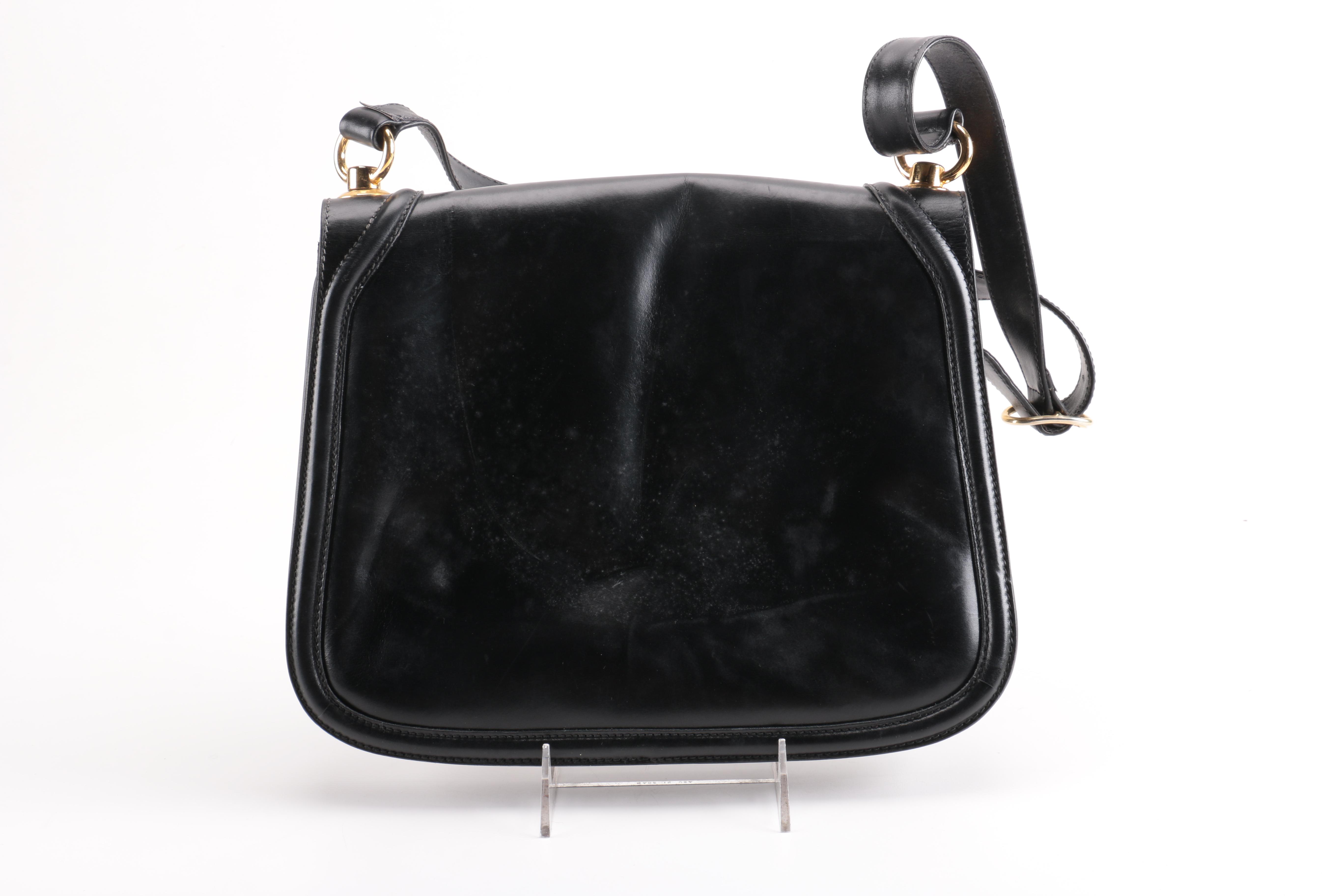 Vintage Gucci Black Leather Flap Shoulder Bag