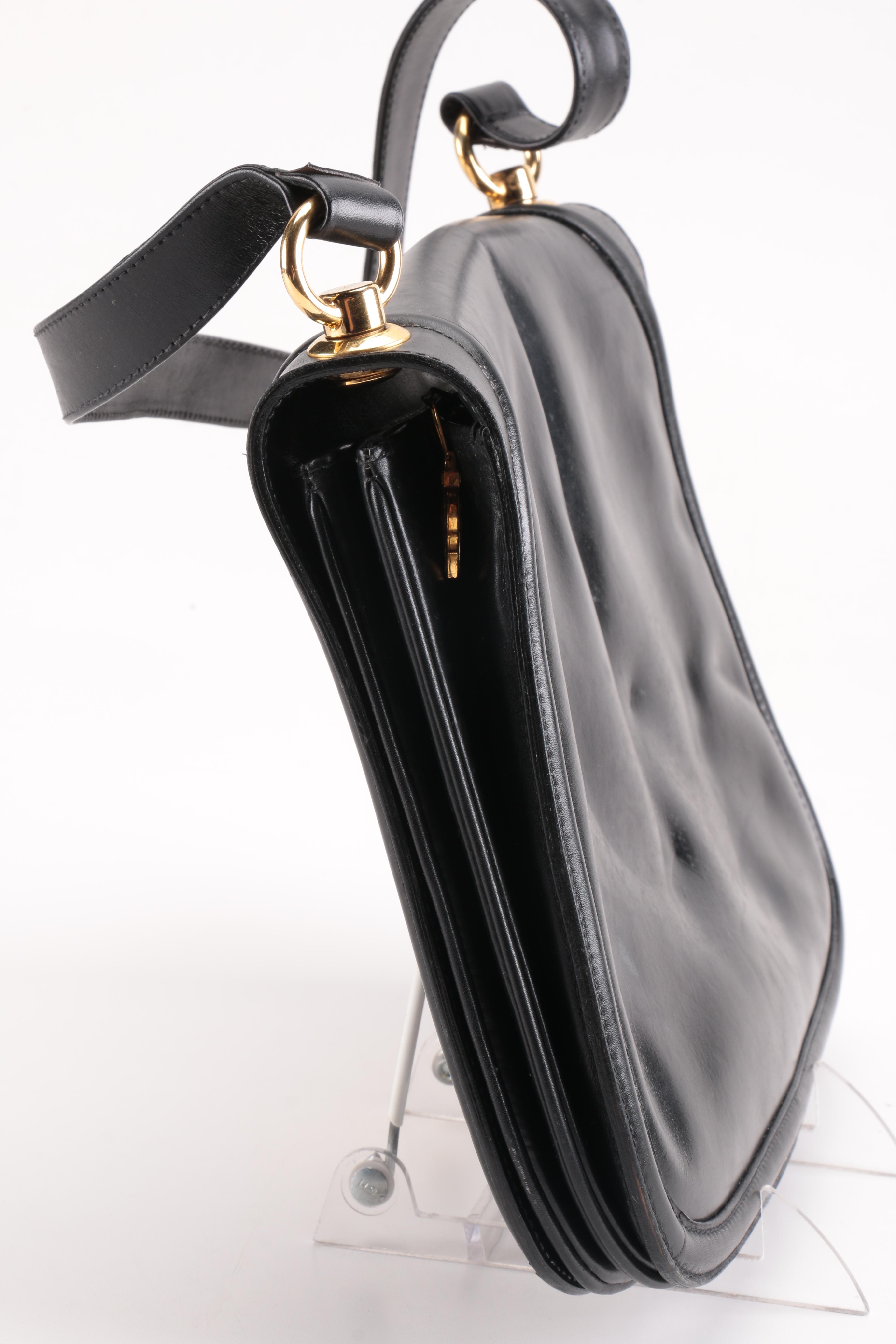 Vintage Gucci Black Leather Flap Shoulder Bag