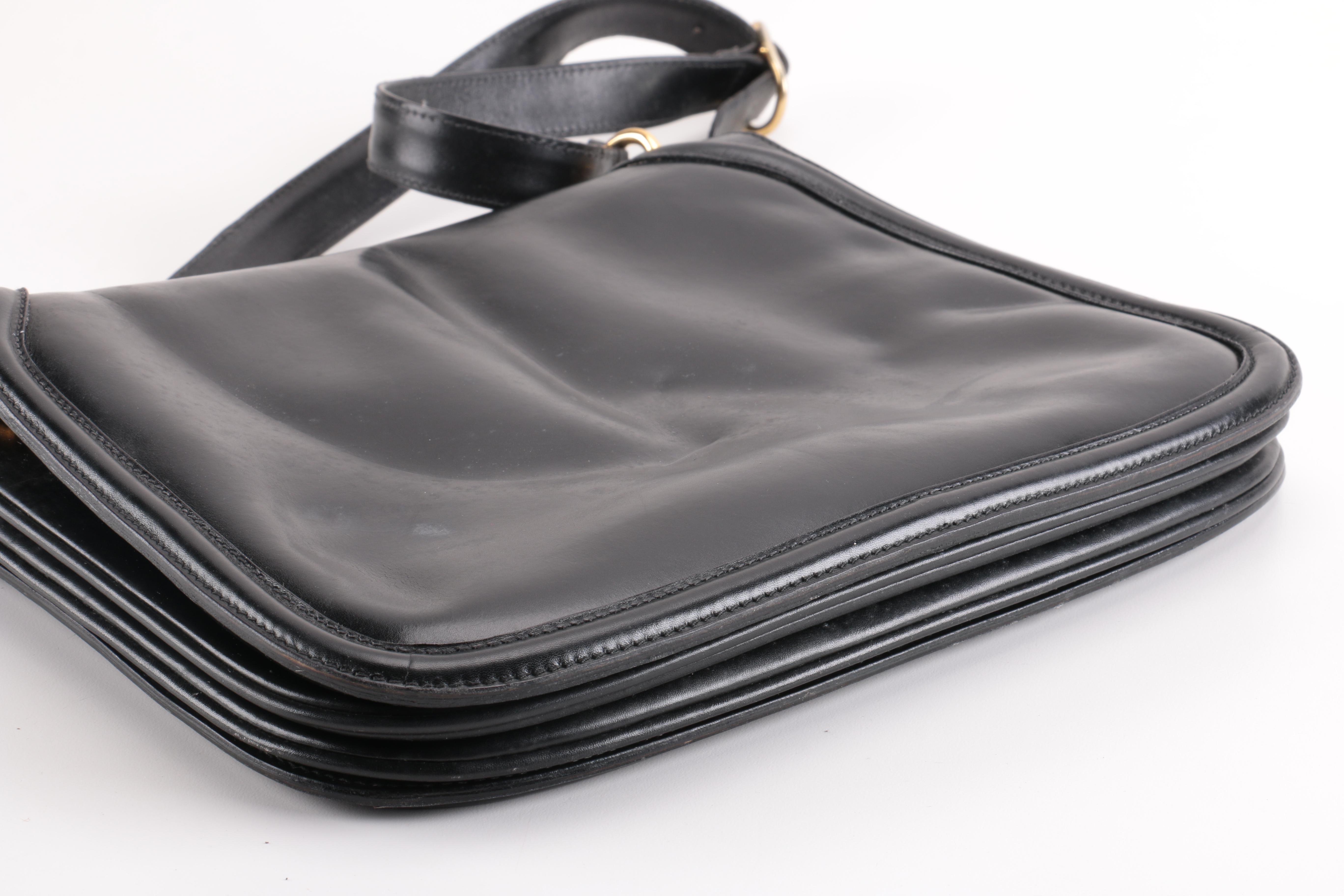 Vintage Gucci Black Leather Flap Shoulder Bag