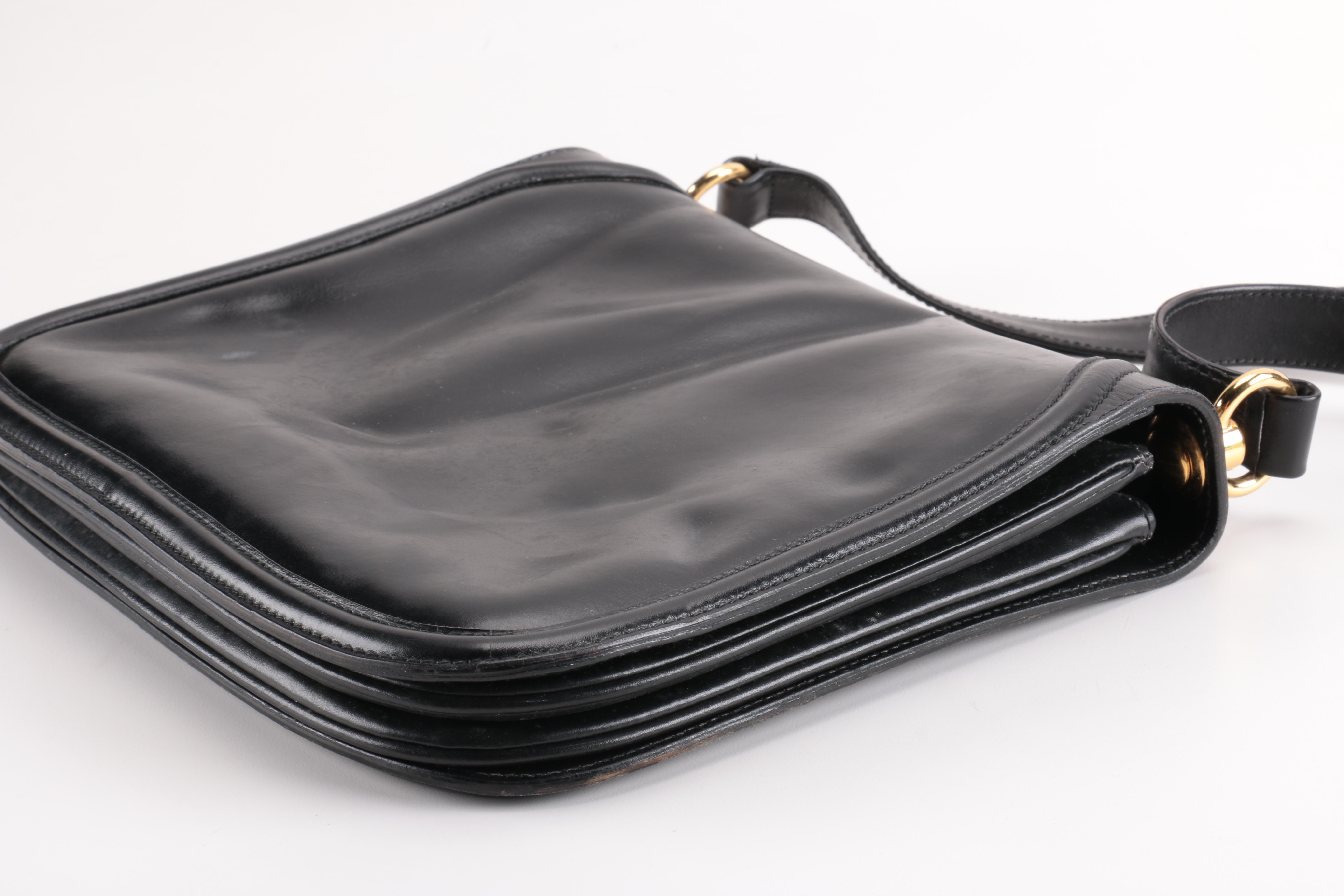 Vintage Gucci Black Leather Flap Shoulder Bag