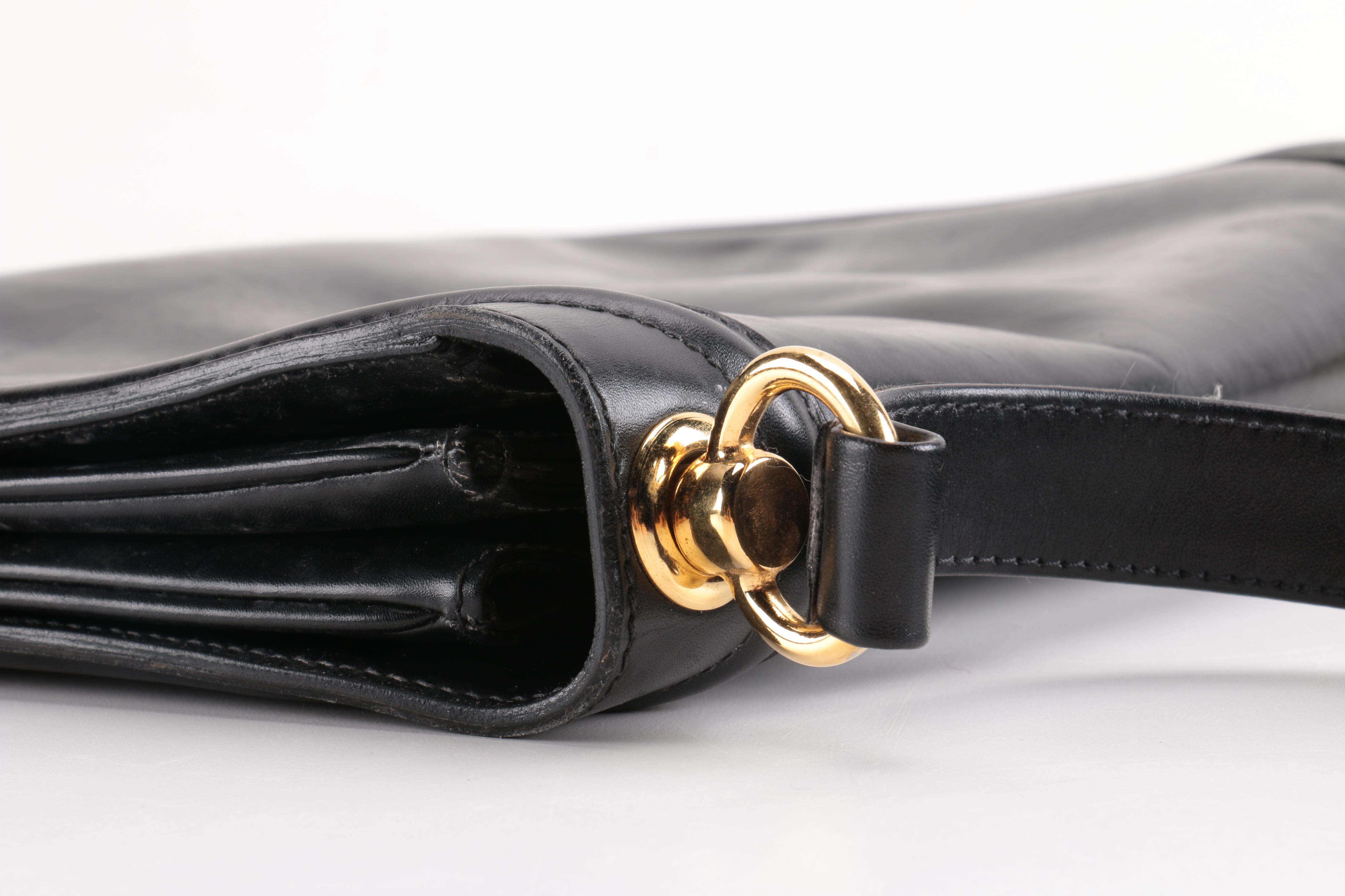 Vintage Gucci Black Leather Flap Shoulder Bag