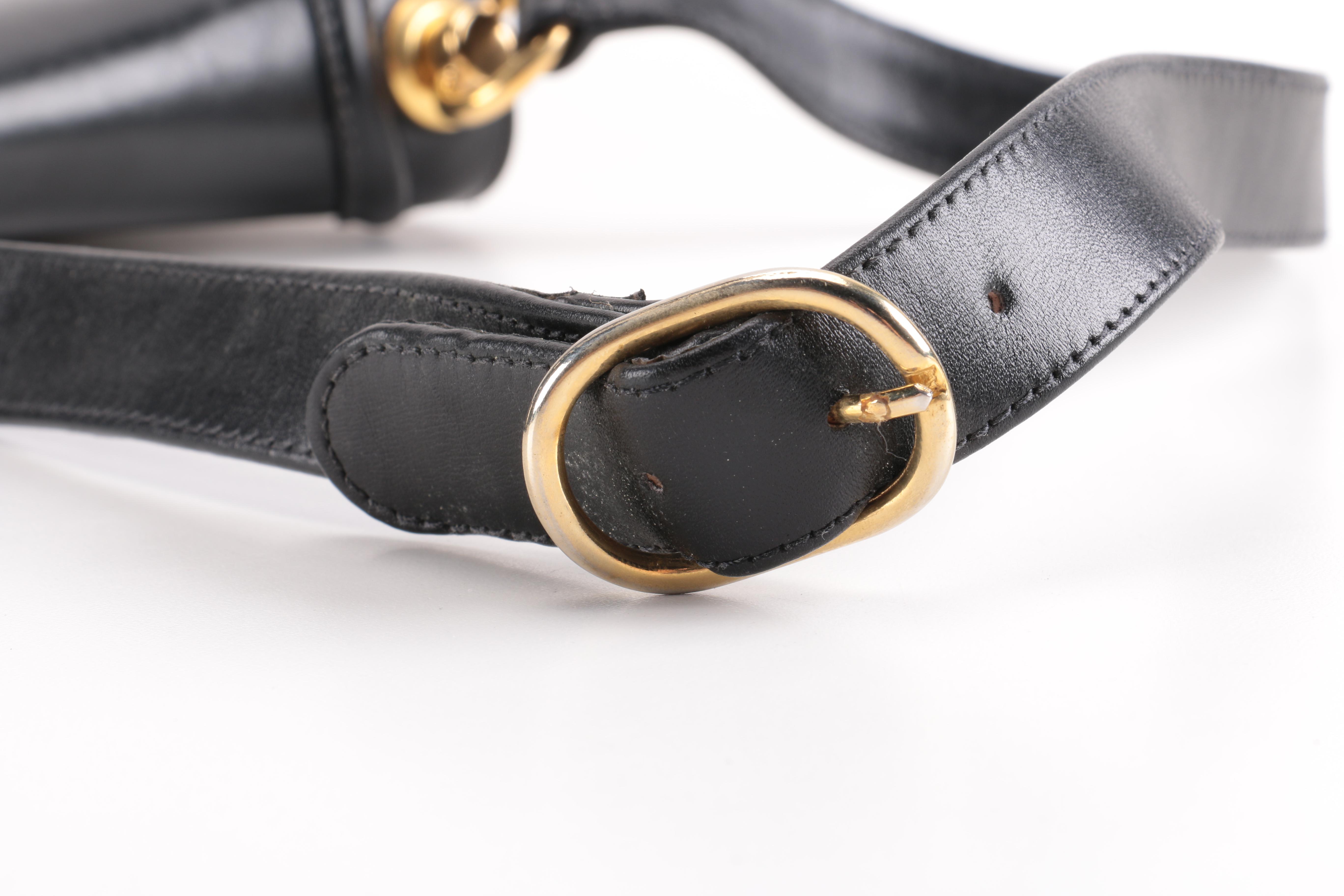 Vintage Gucci Black Leather Flap Shoulder Bag