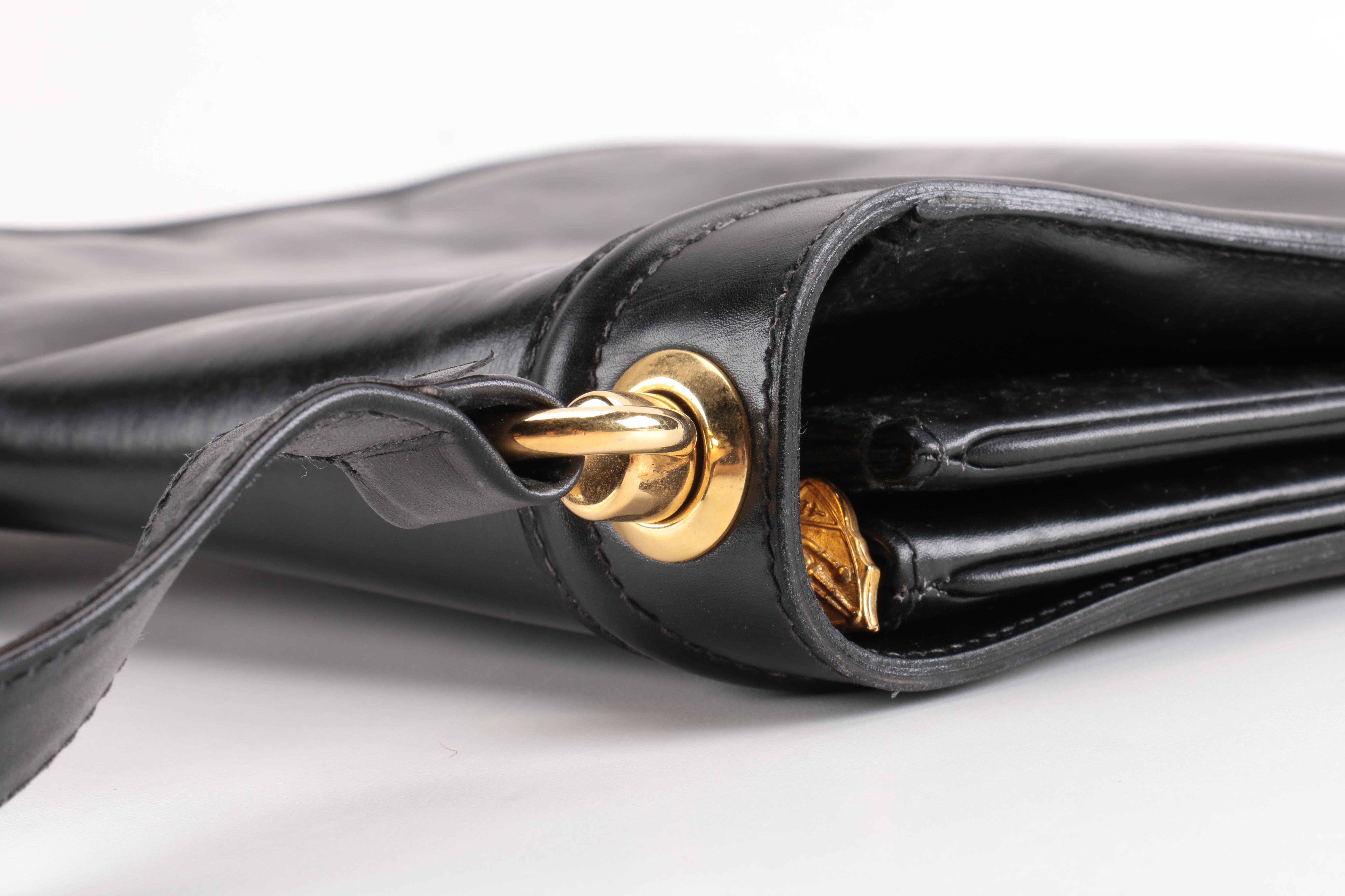 Vintage Gucci Black Leather Flap Shoulder Bag