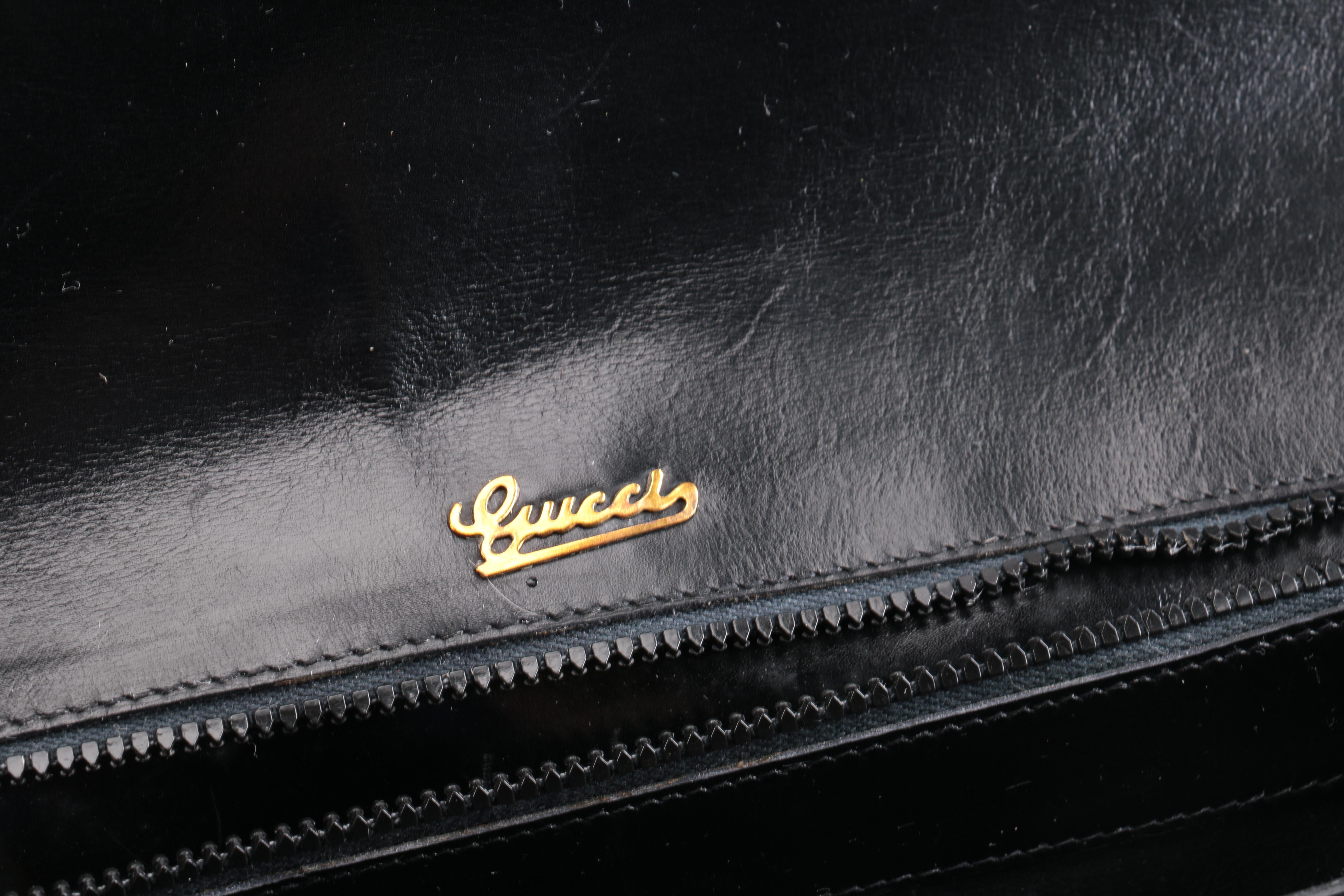 Vintage Gucci Black Leather Flap Shoulder Bag