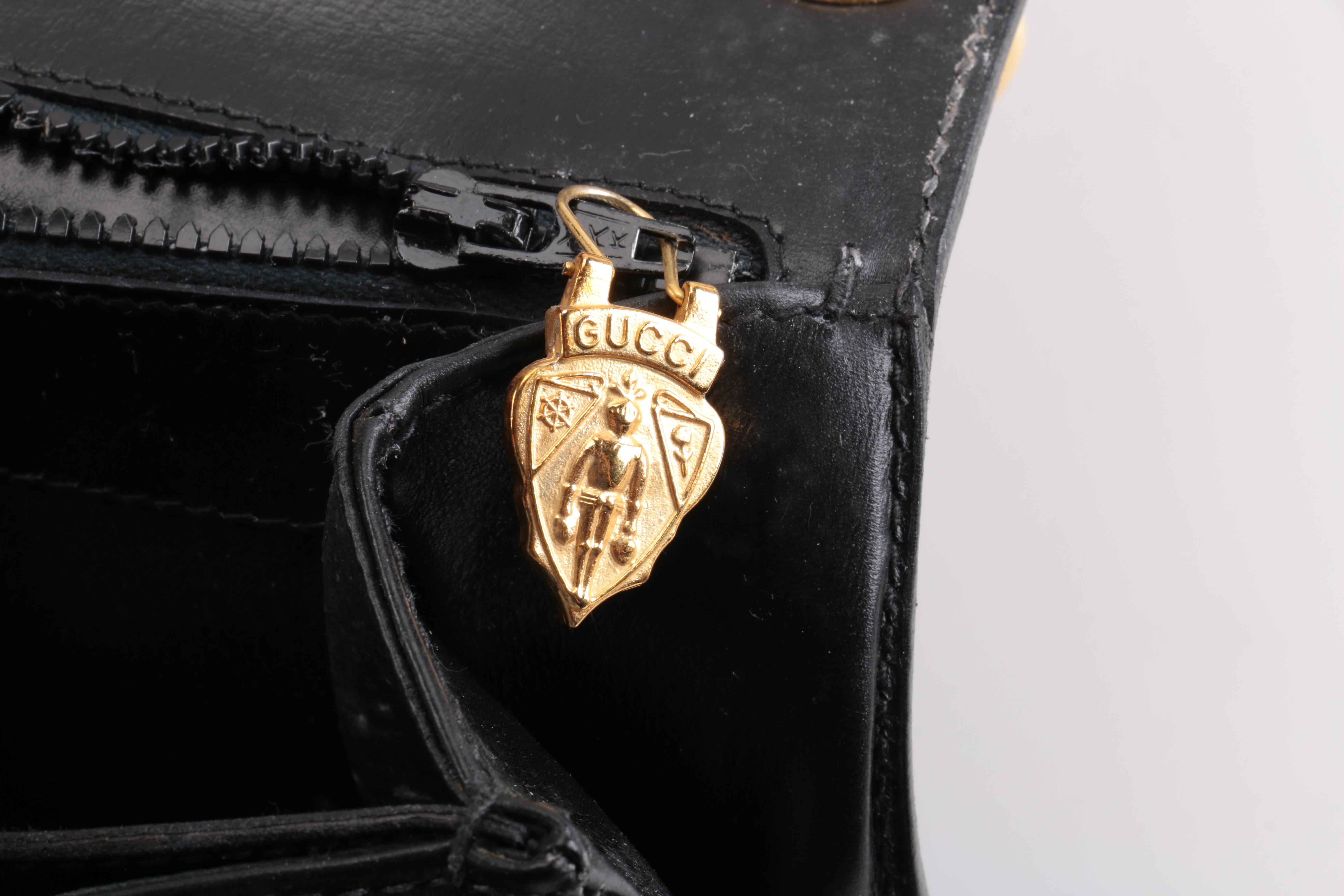 Vintage Gucci Black Leather Flap Shoulder Bag