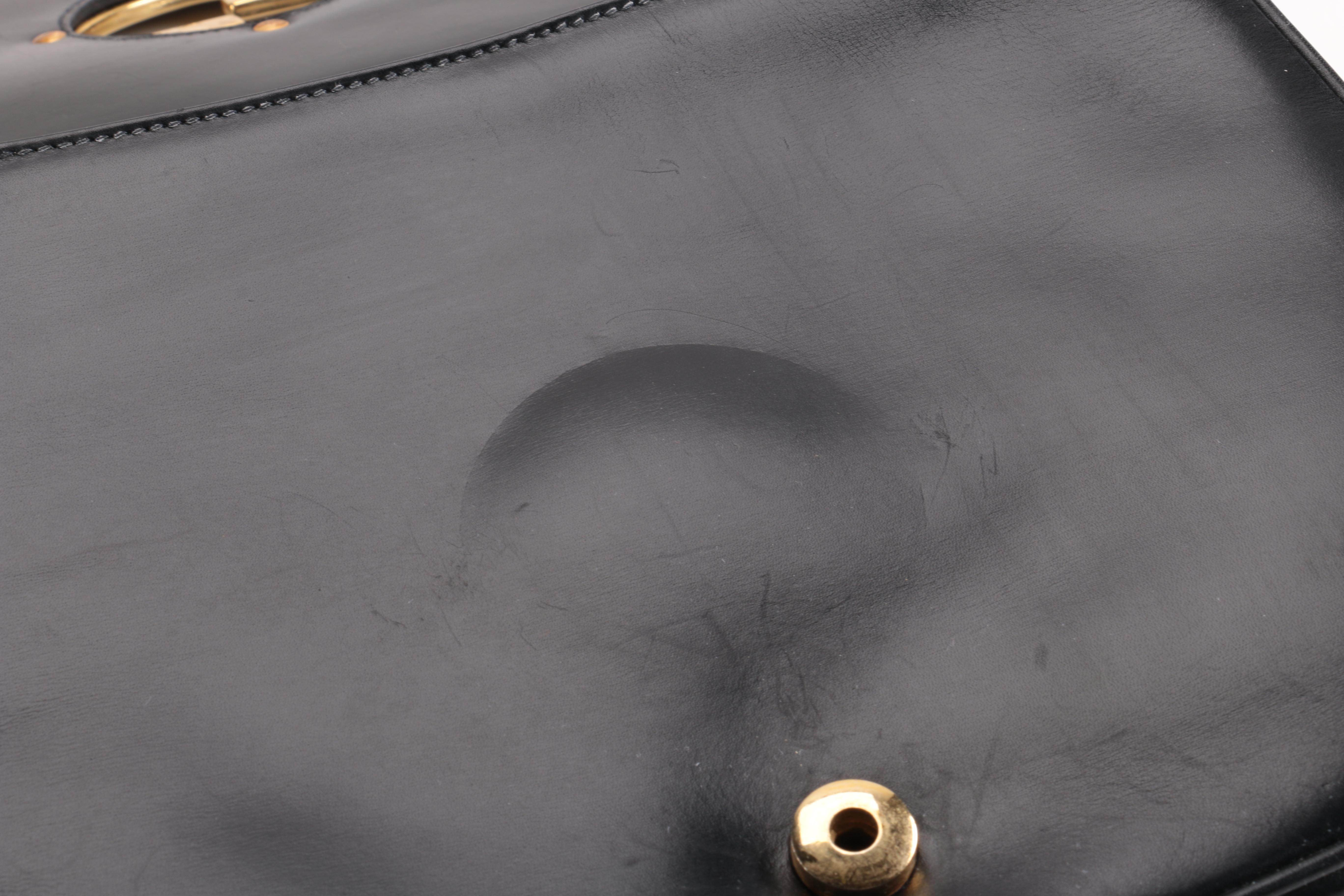 Vintage Gucci Black Leather Flap Shoulder Bag