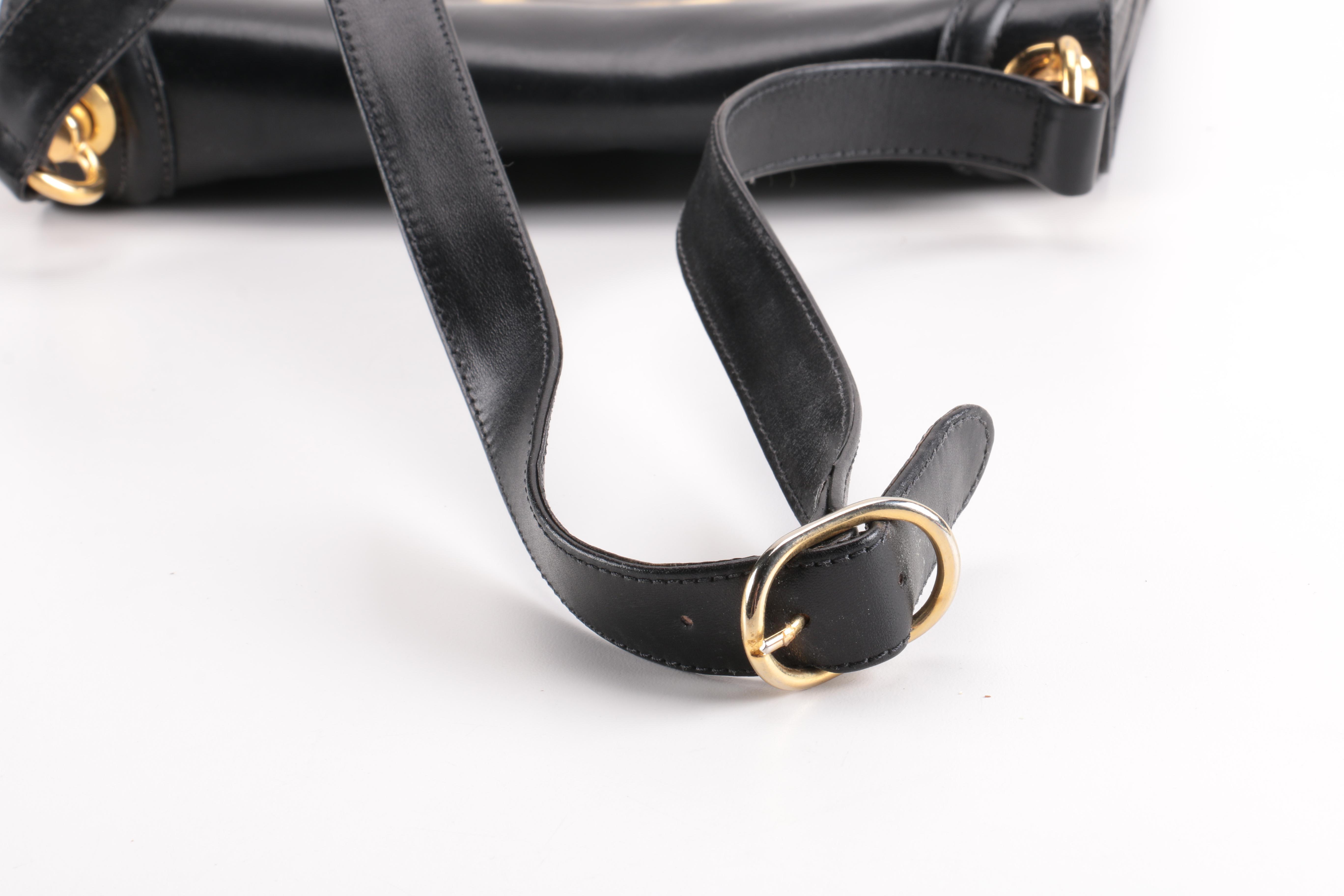 Vintage Gucci Black Leather Flap Shoulder Bag