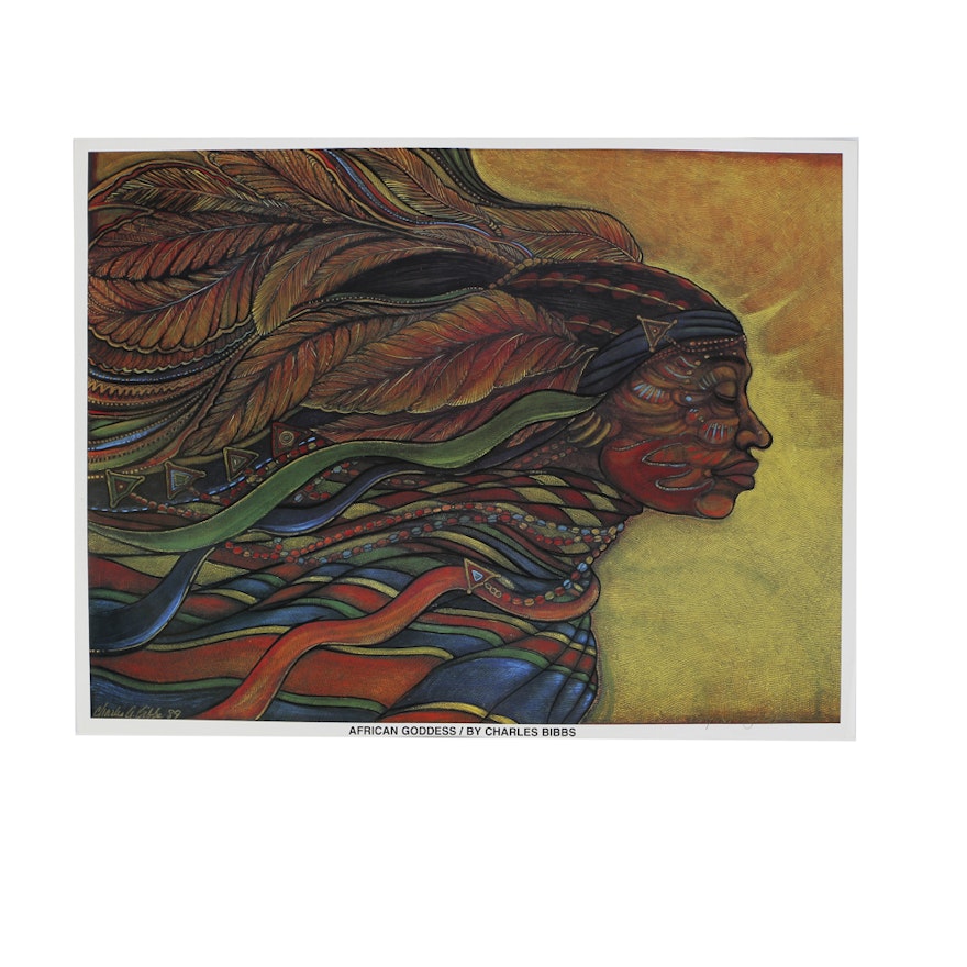 Charles Bibbs Limited Edition Offset Lithograph on Paper "African Goddess"