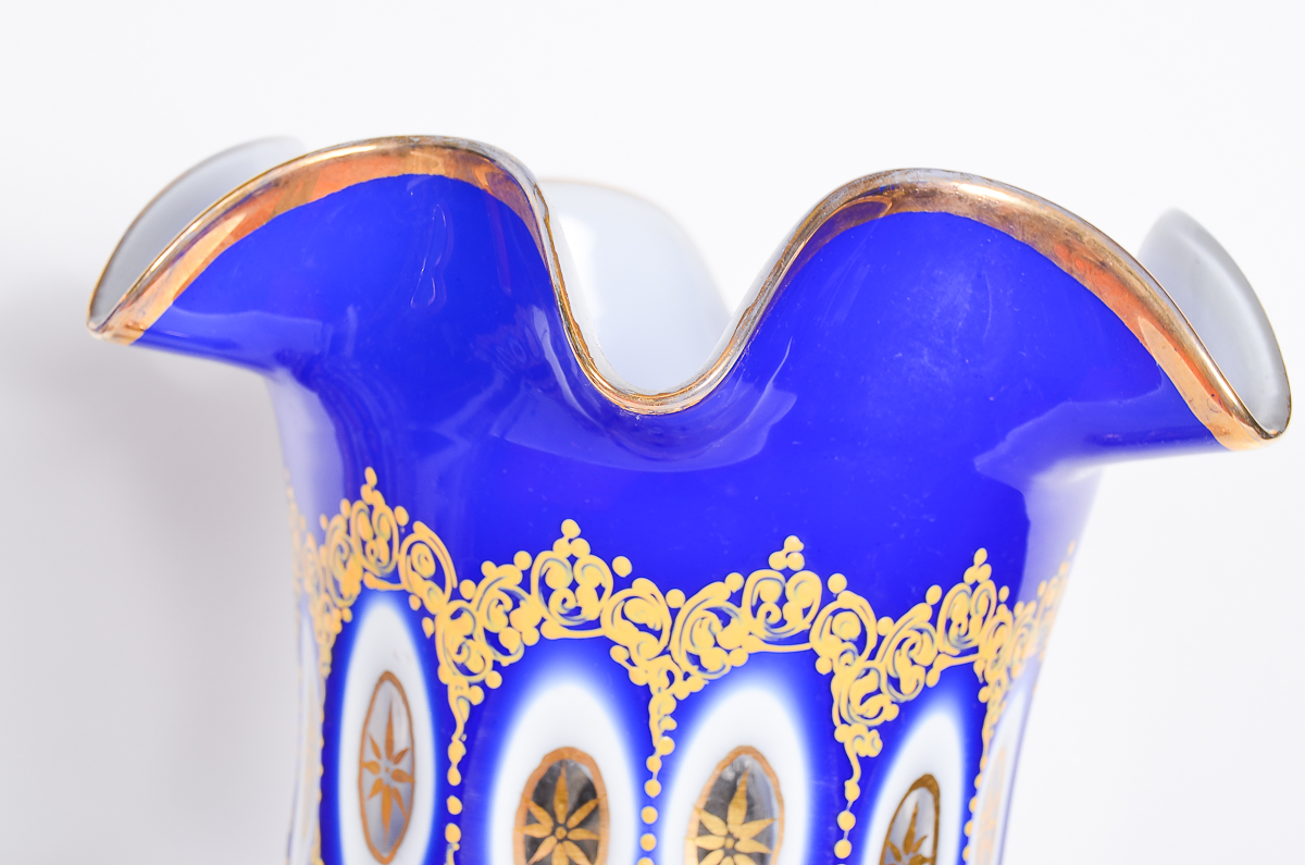 Pair of Antique Bohemian Hand-Painted Oil Lamps