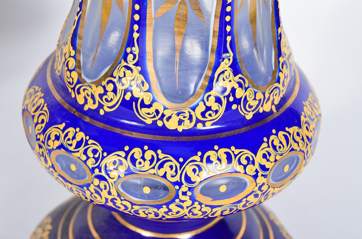 Pair of Antique Bohemian Hand-Painted Oil Lamps