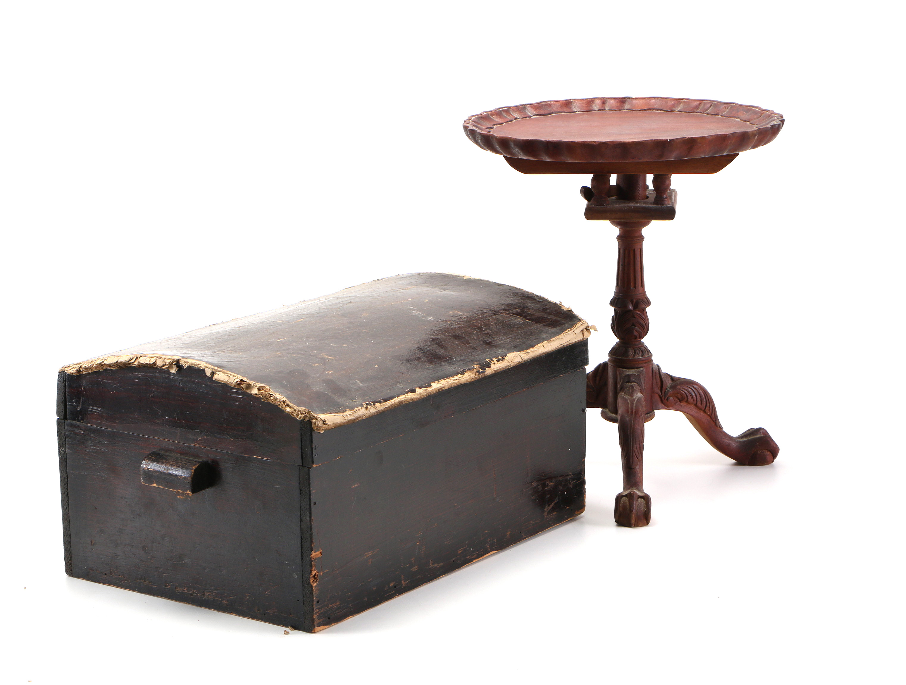 Miniature Chippendale Style Tea Table With Dome Top Trunk