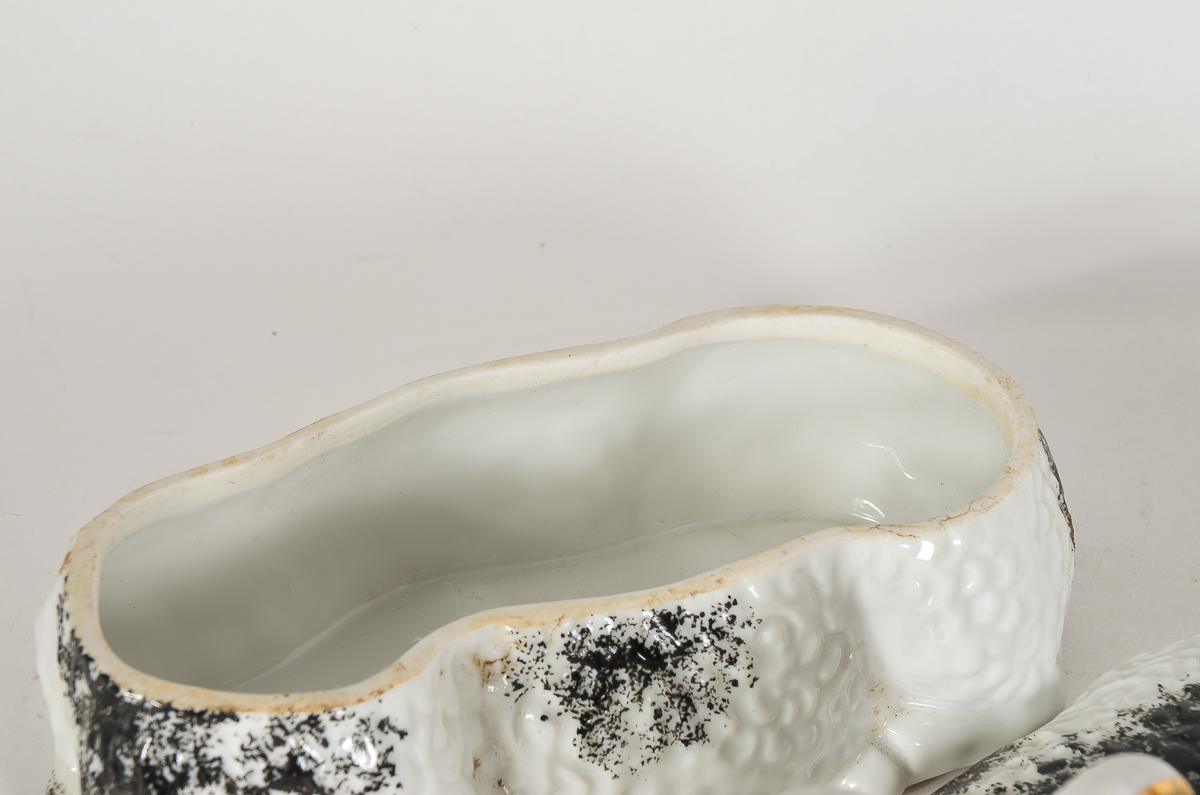 Antique Russian Kuznetsov Porcelain Ram-form boxes