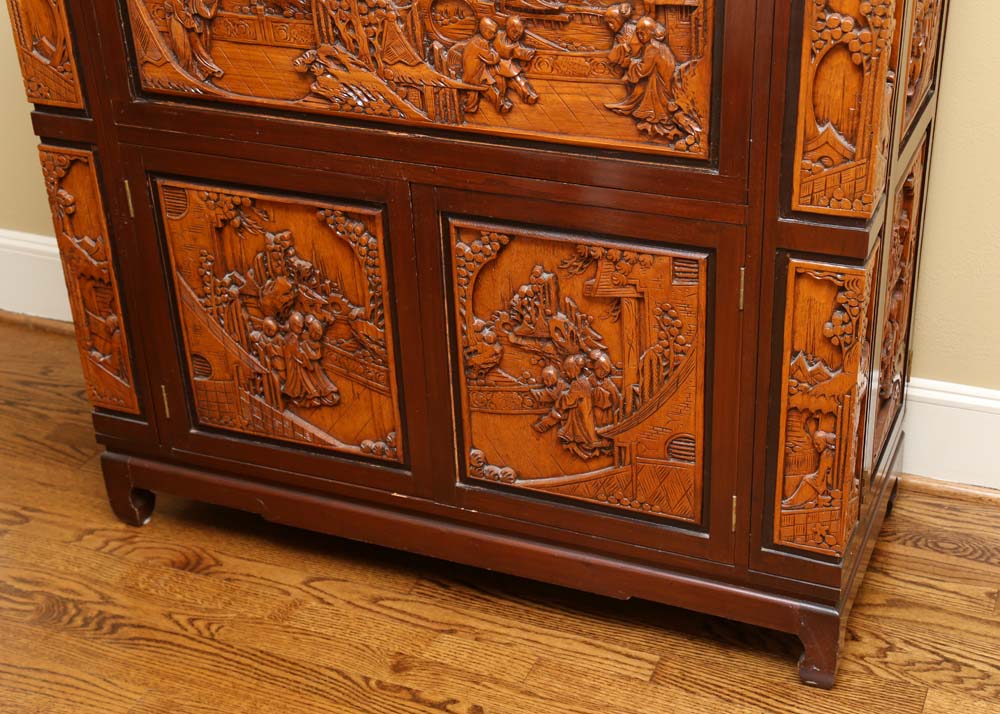 Asian Style Relief-Carved Wet Bar Cabinet