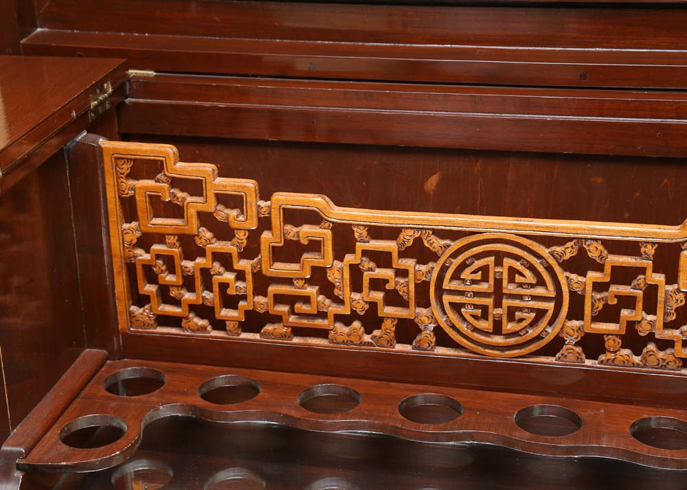 Asian Style Relief-Carved Wet Bar Cabinet