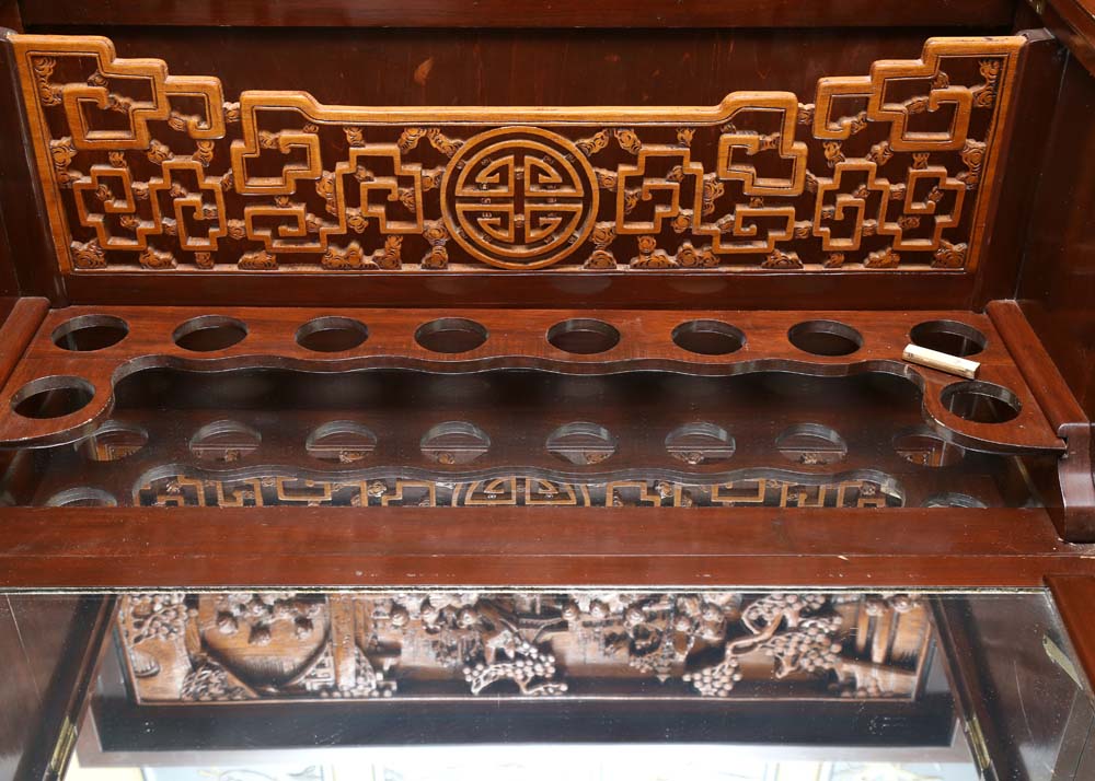 Asian Style Relief-Carved Wet Bar Cabinet