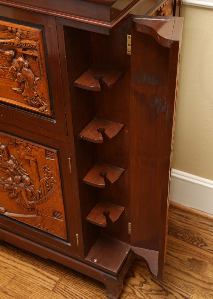 Asian Style Relief-Carved Wet Bar Cabinet