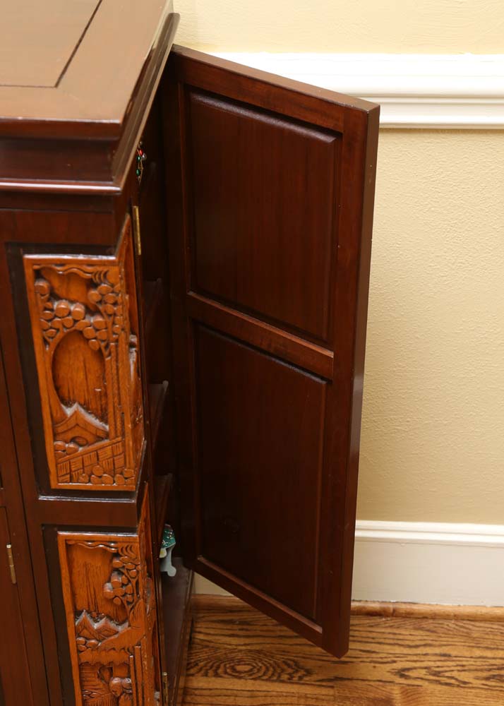 Asian Style Relief-Carved Wet Bar Cabinet