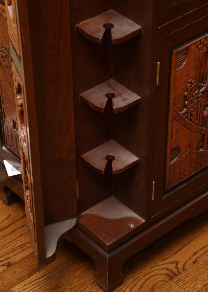 Asian Style Relief-Carved Wet Bar Cabinet