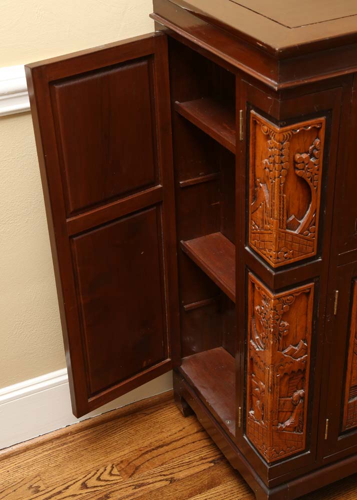 Asian Style Relief-Carved Wet Bar Cabinet