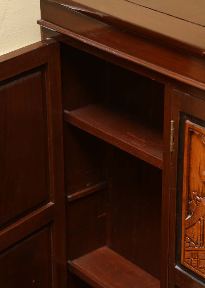 Asian Style Relief-Carved Wet Bar Cabinet