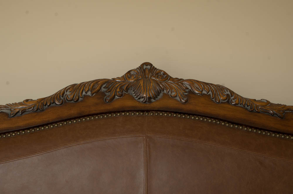 King-Size Leather Inset Sleigh Bed Frame