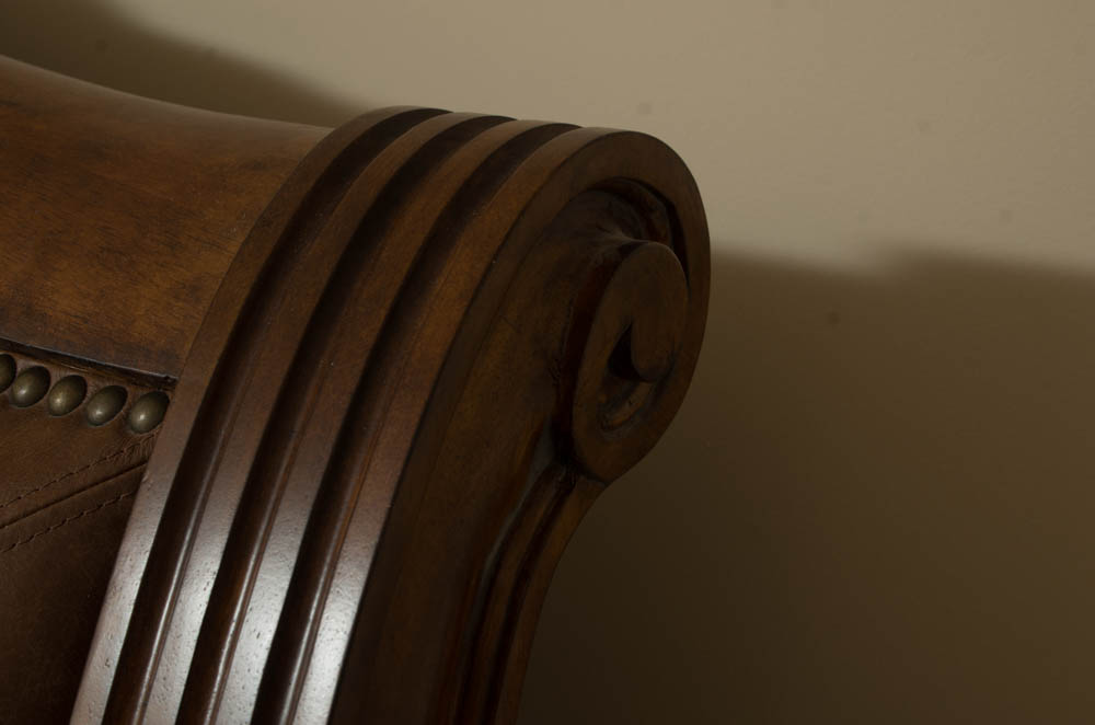 King-Size Leather Inset Sleigh Bed Frame