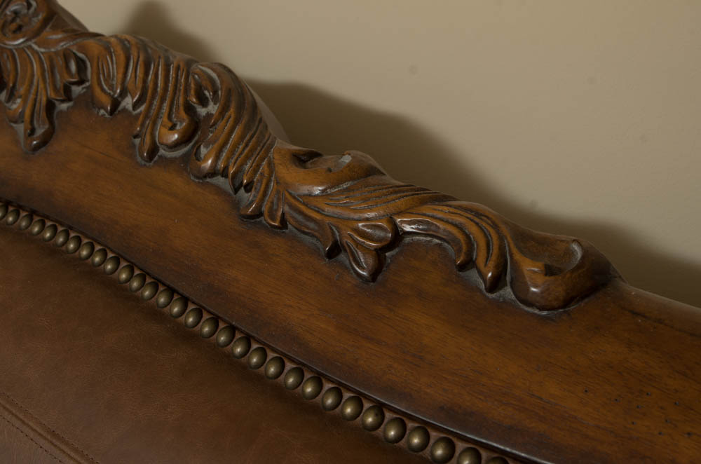 King-Size Leather Inset Sleigh Bed Frame