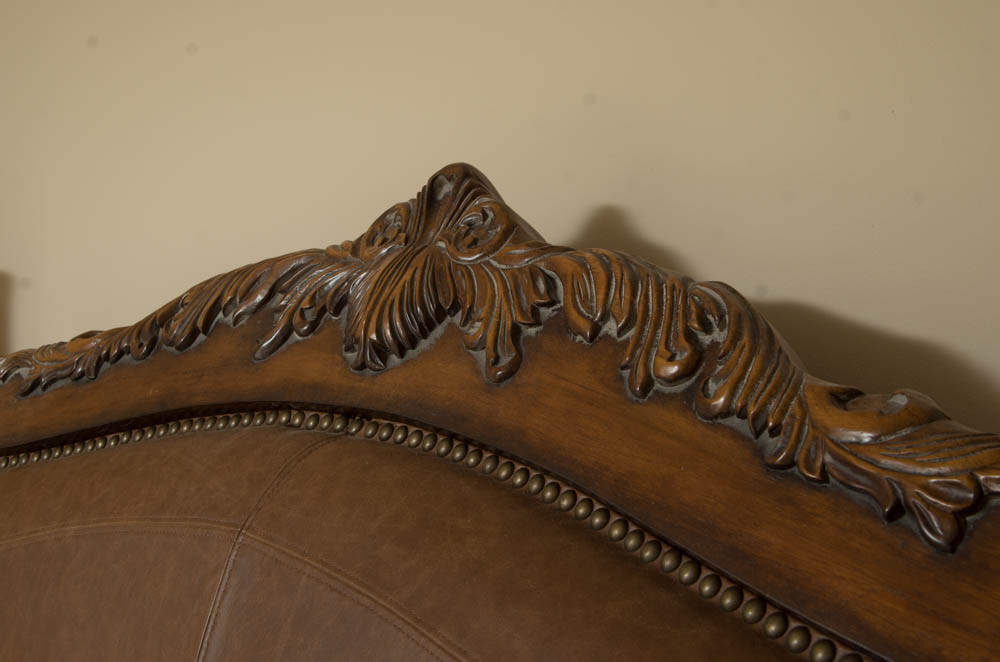 King-Size Leather Inset Sleigh Bed Frame