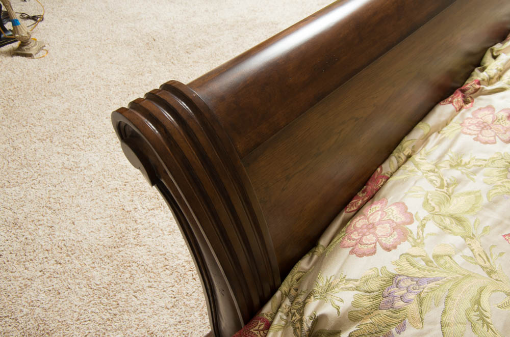 King-Size Leather Inset Sleigh Bed Frame