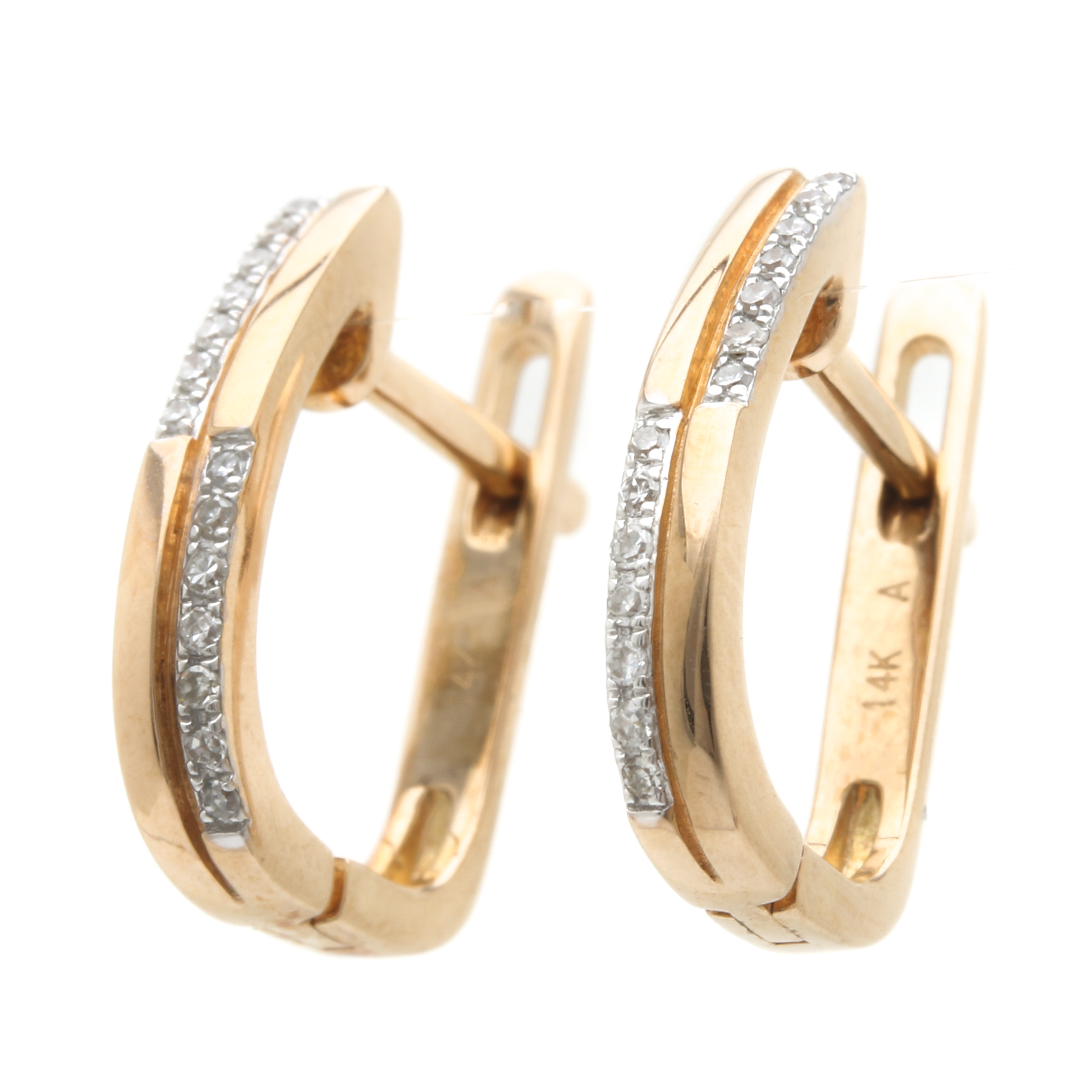 14K Yellow Gold Diamond Hinged Hoop Earrings