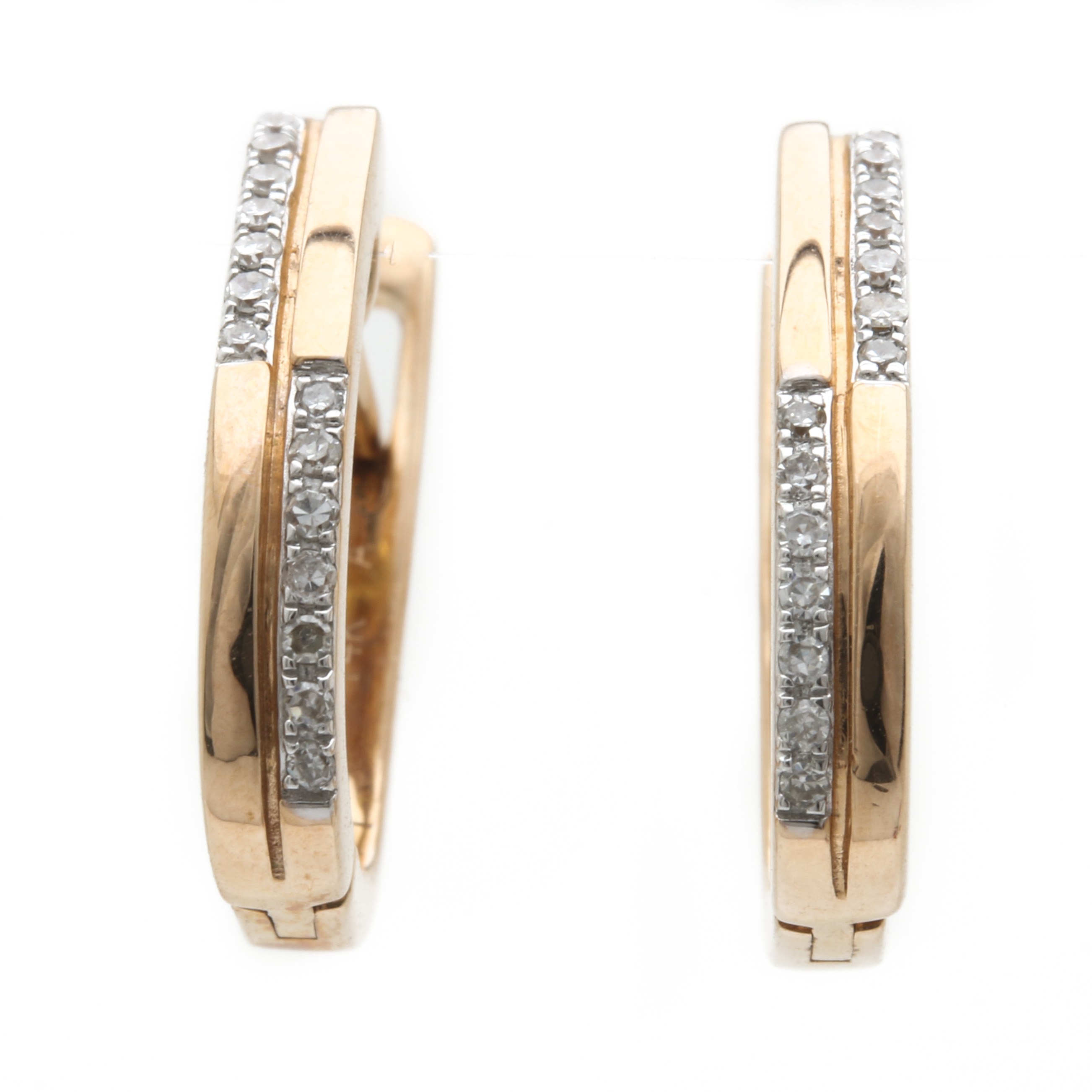 14K Yellow Gold Diamond Hinged Hoop Earrings