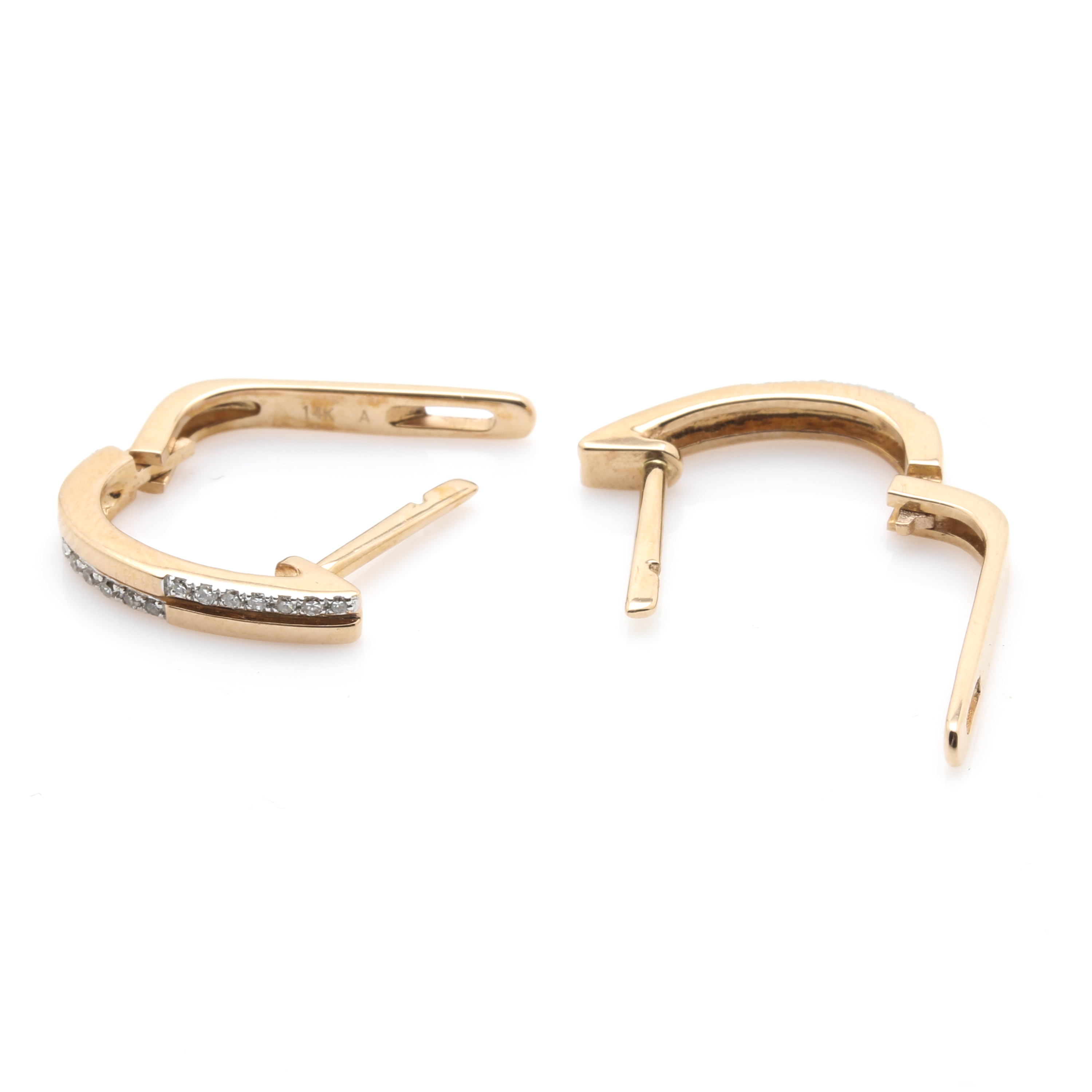 14K Yellow Gold Diamond Hinged Hoop Earrings