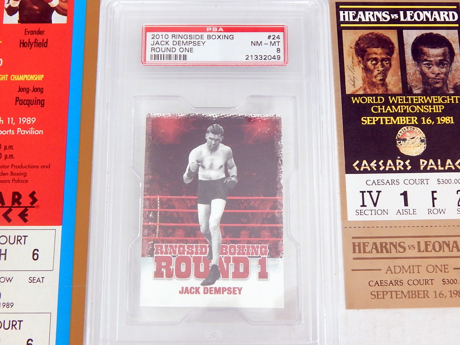 Unused Boxing Fight Tickets and Sports Cards with Dempsey, Foreman, Leonard