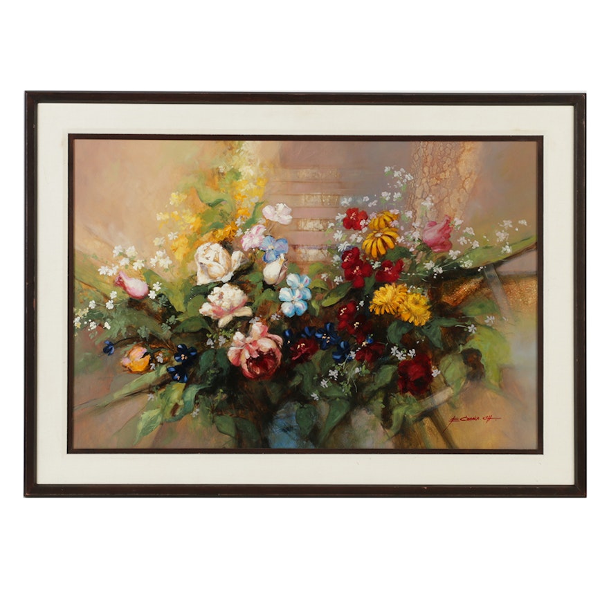 Eugenio Cohaila Oil Painting on Canvas Floral Still Life