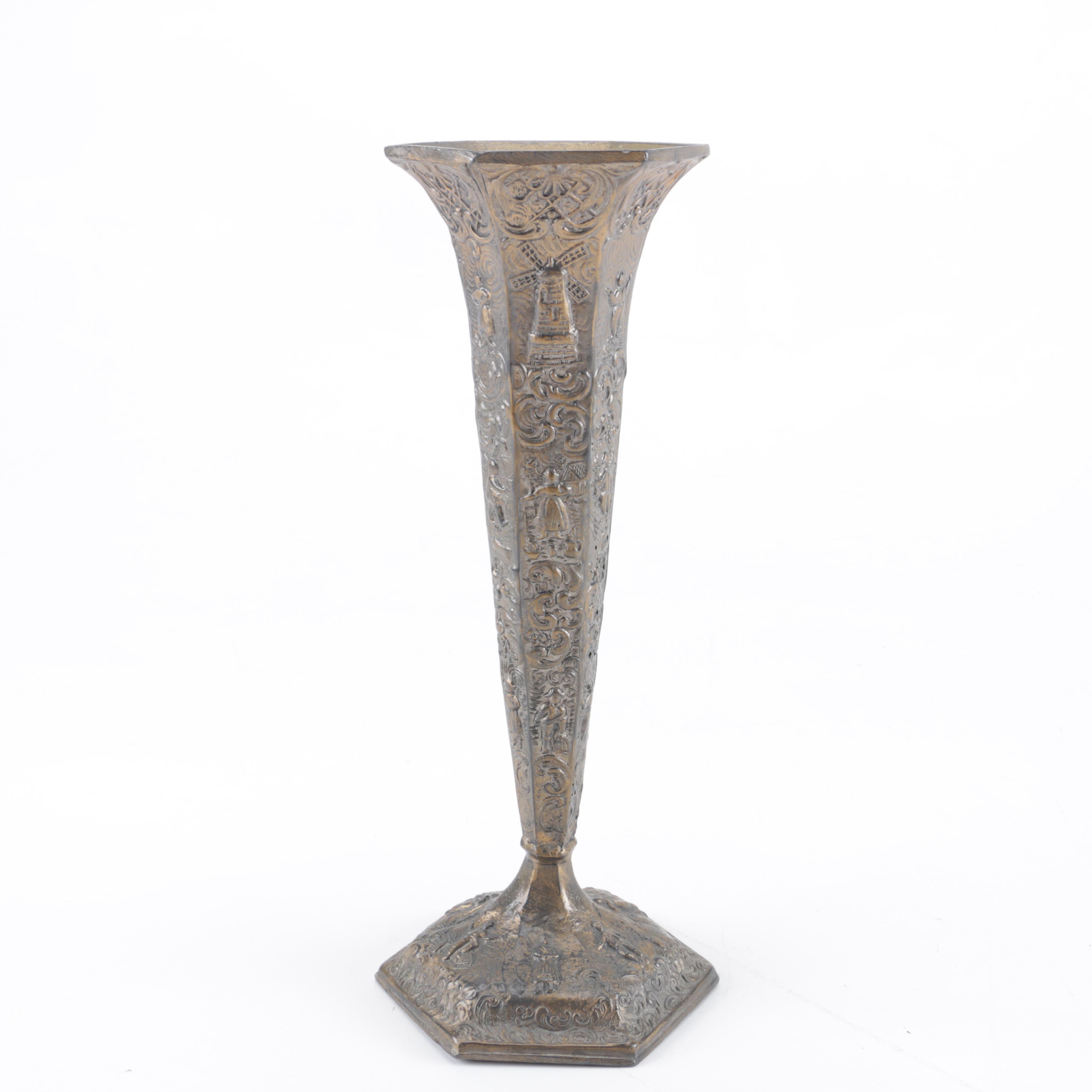 Barbour International Silver Plated Repousse Trumpet Vase