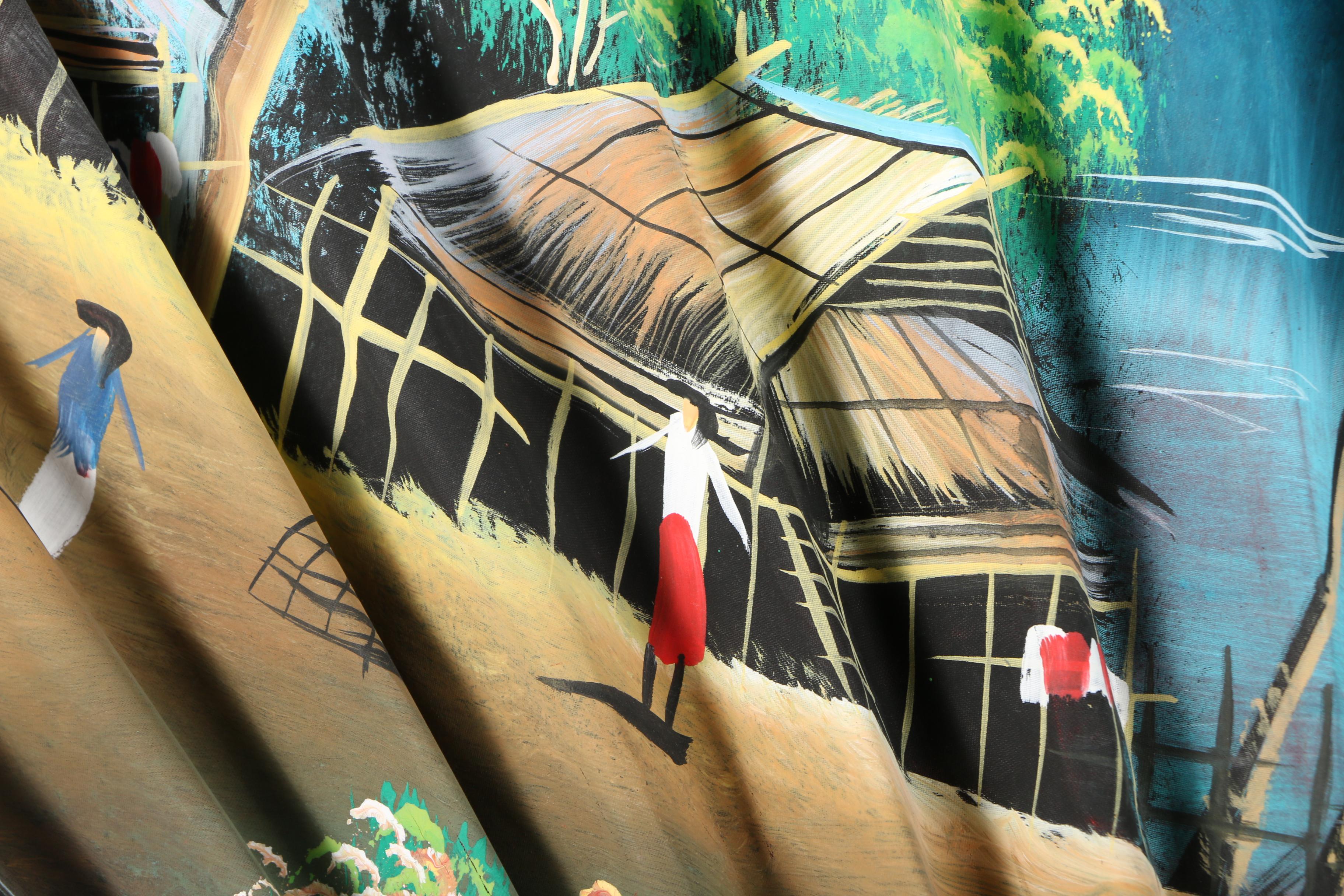 Large Thai Hand Painted Folding Fan