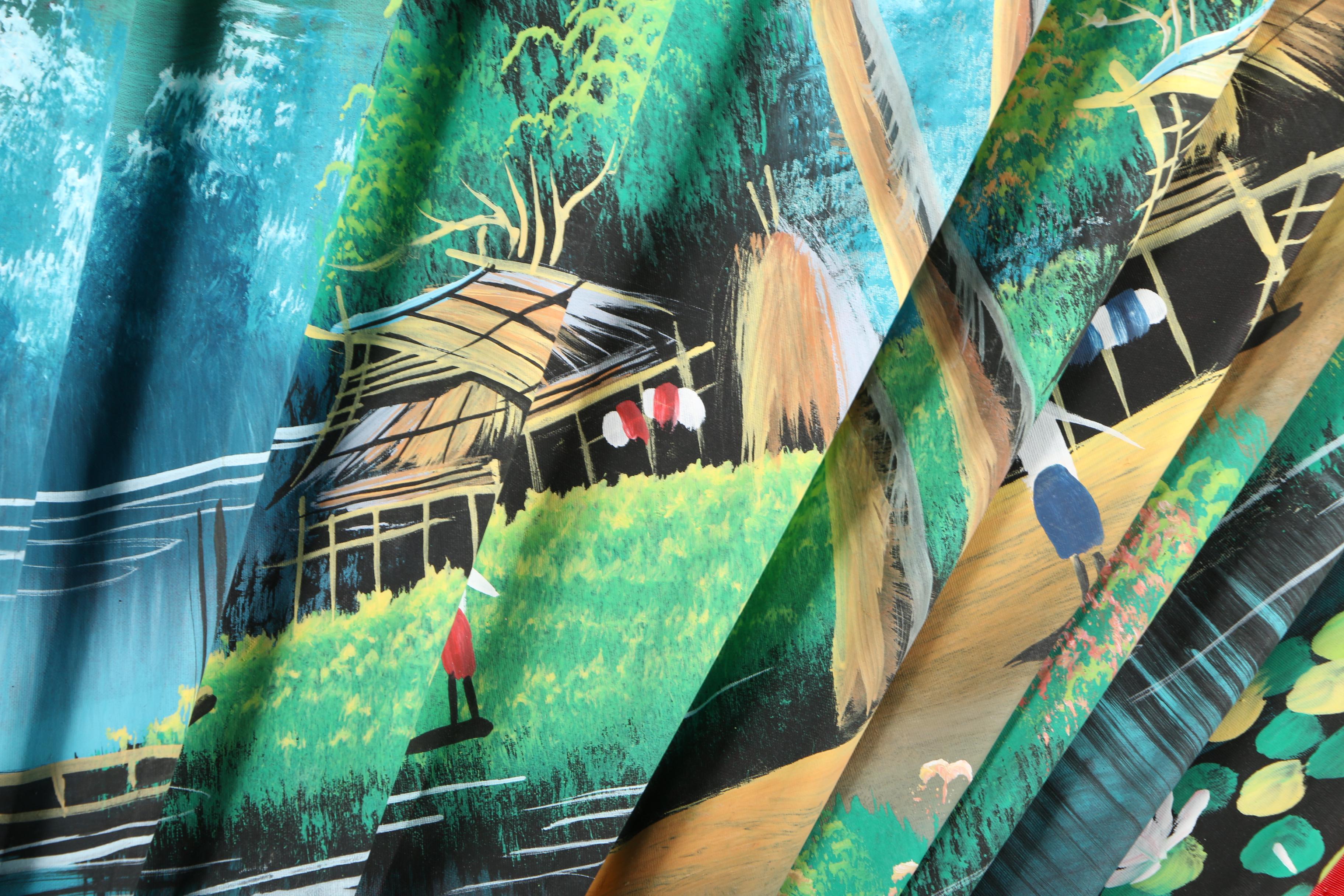 Large Thai Hand Painted Folding Fan